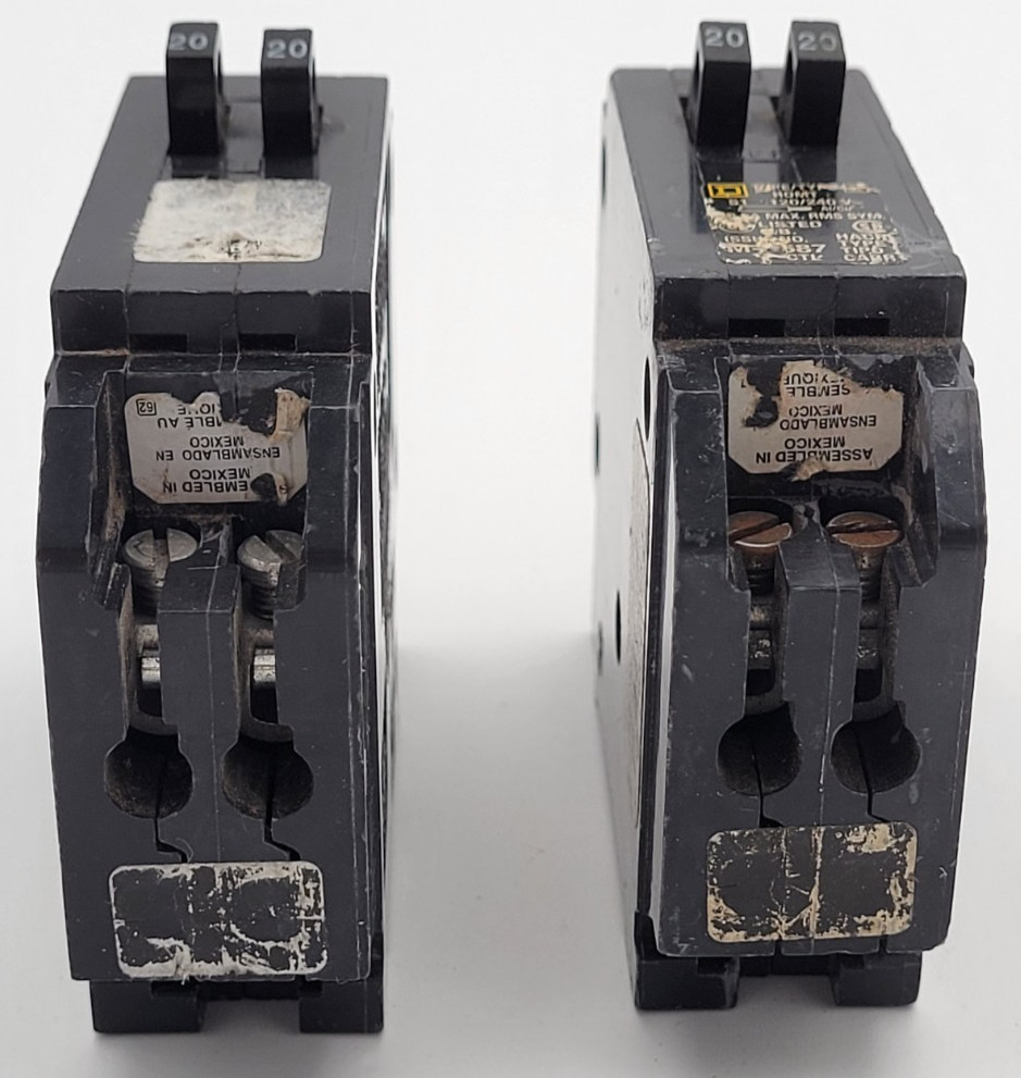 Square D HOMT2020 20A 1-Pole Homeline Twin Tandem Circuit Breaker USED Lot of 2
