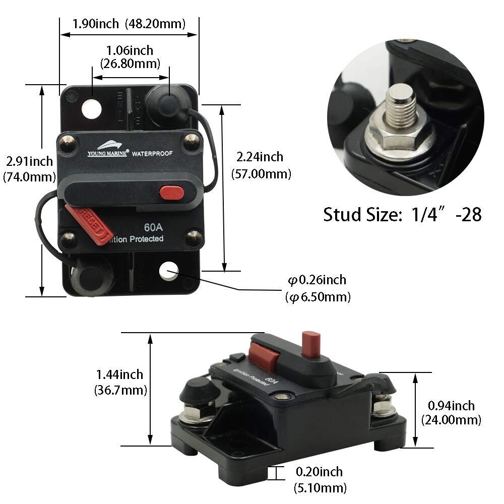 Boat Circuit Breaker Manual Reset Waterproof 12V-48V DC Trolling Motor Use