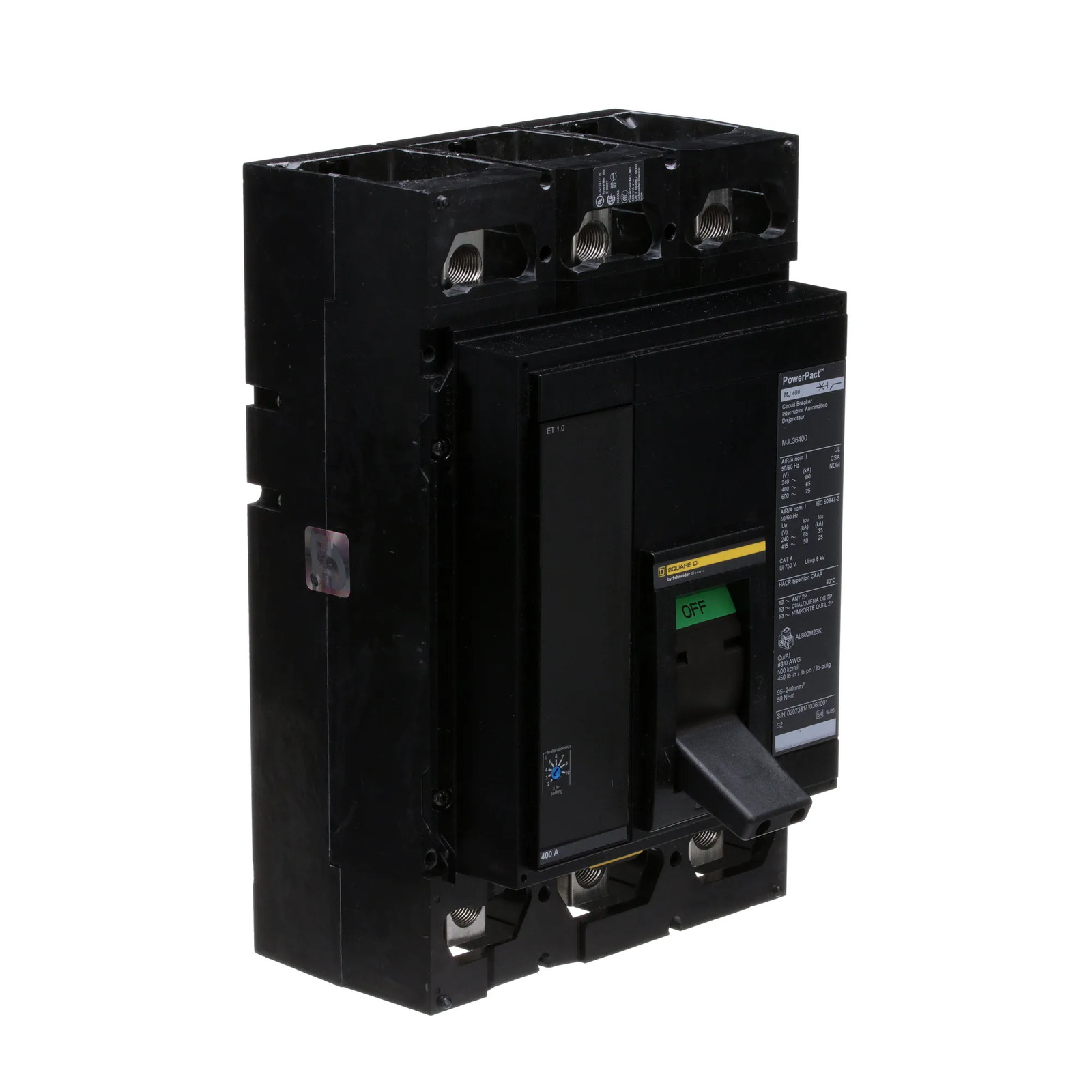 MJL36400 – Square D 400A 600V 3 Pole PowerPacT M Circuit Breaker with 25kA Inter