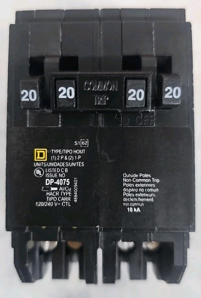 1) New Square D HOMT220220 20 Amp 120/240V Quad Circuit Breaker