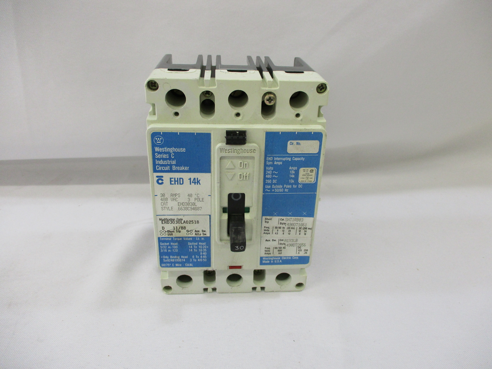 WESTINGHOUSE EHD3030L SERIES C CIRCUIT BREAKER 30A 480VAC