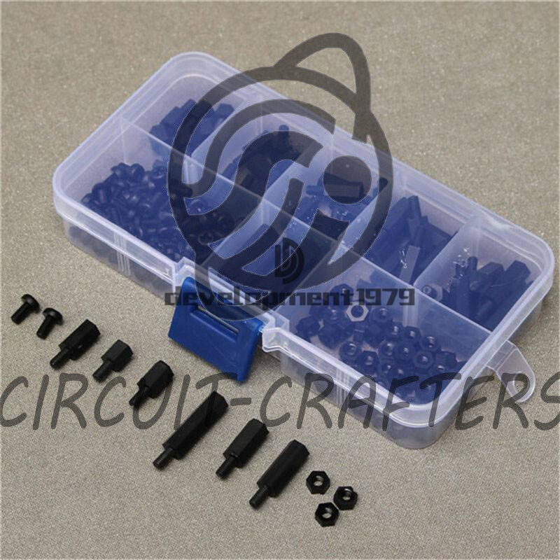 M3 Black Nylon Hex Column Male-Female Standoff Spacers Screw Nut Kit Box 180Pcs