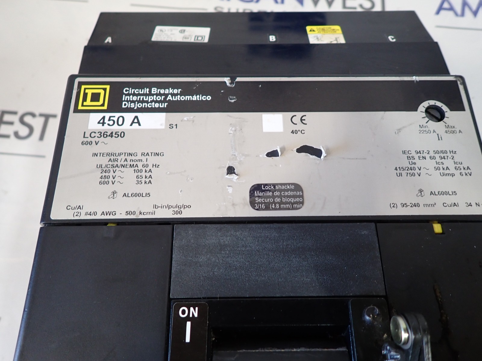 TESTED SQUARE D LC36450 450 amp 3P 65kA@480v I line LC Circuit Breaker