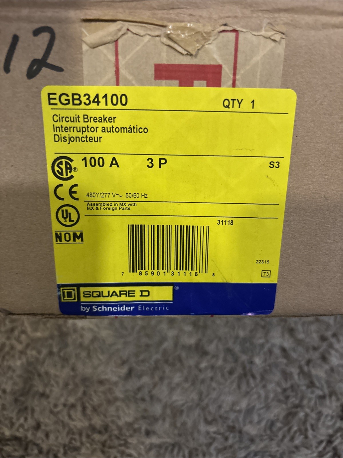 SQUARE D EGB34100 100 AMP 3POLE 480V Bolt-On Circuit Breaker SHIPS SAME DAY