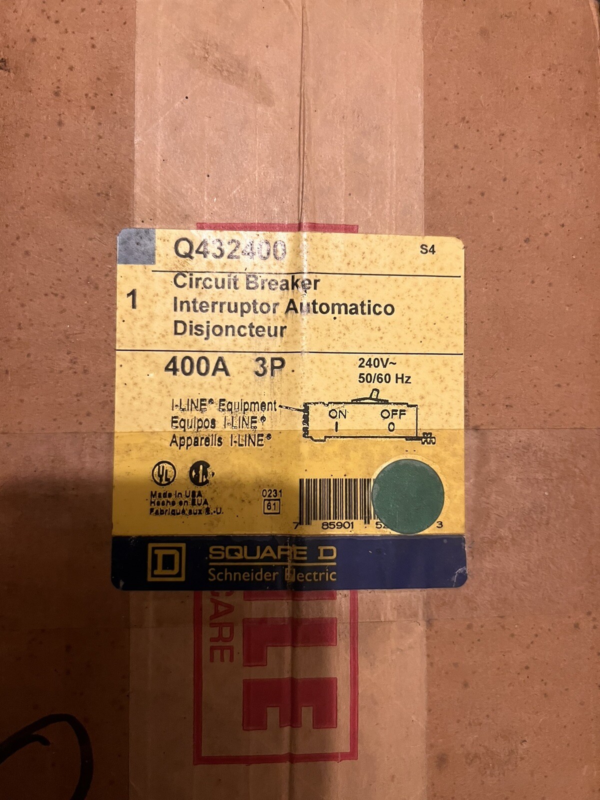SQUARE D Q432400 400 AMP I-LINE CIRUCIT BREAKER 3 POLE 240 VAC