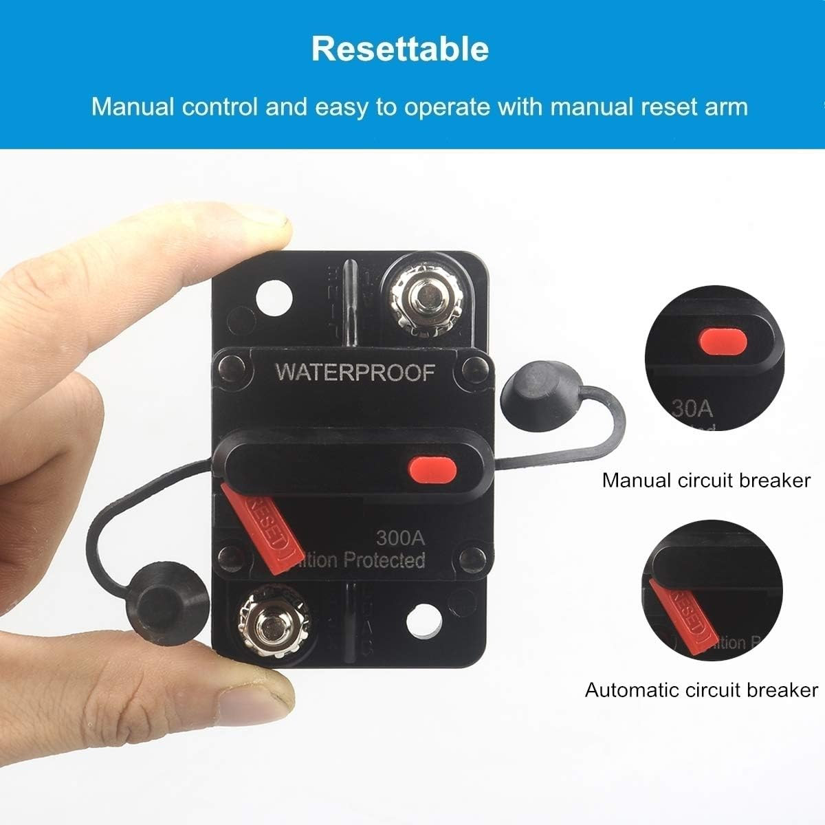 300 Amp Circuit Breaker with Manual Reset 12V-36V DC Waterproof Surface Mount fo