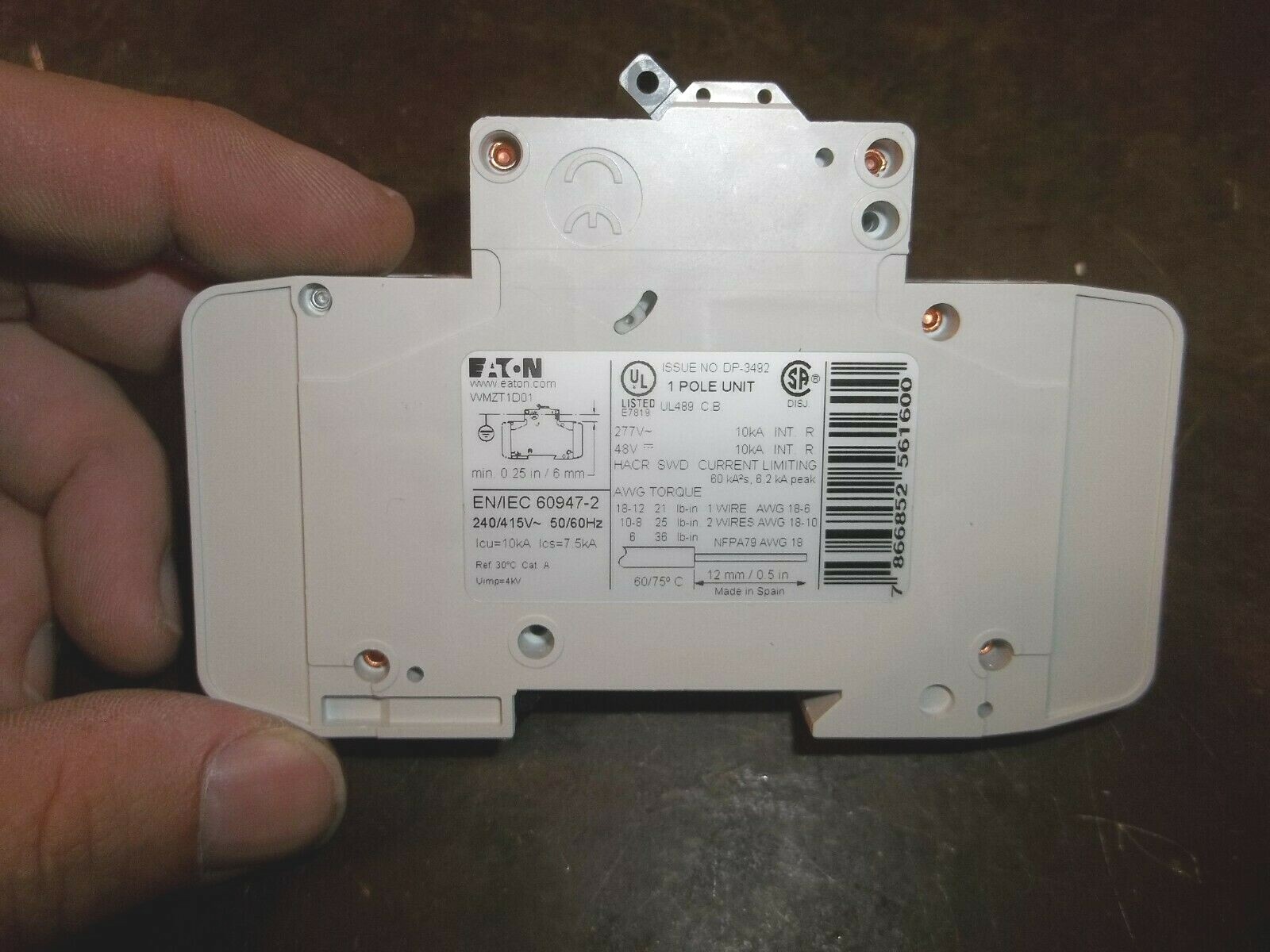 NIB EATON WMZT1D01 CIRCUIT BREAKER 1 POLE 1A (286-1)