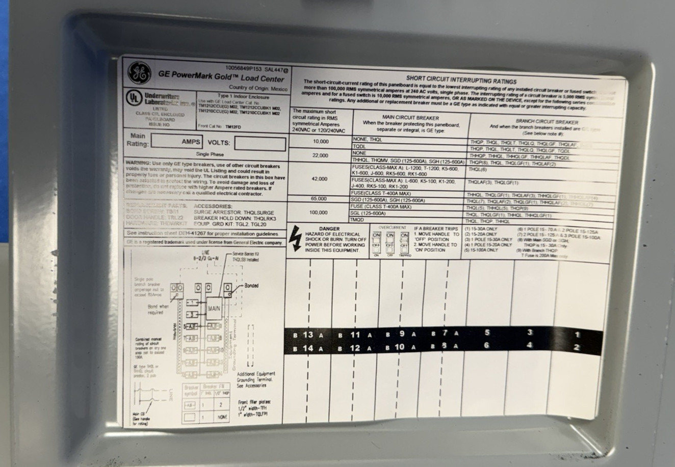 GE TM1210CCUBK1 100A 12-Space 22-Circuit Load Center Kit NEW – OPEN BOX