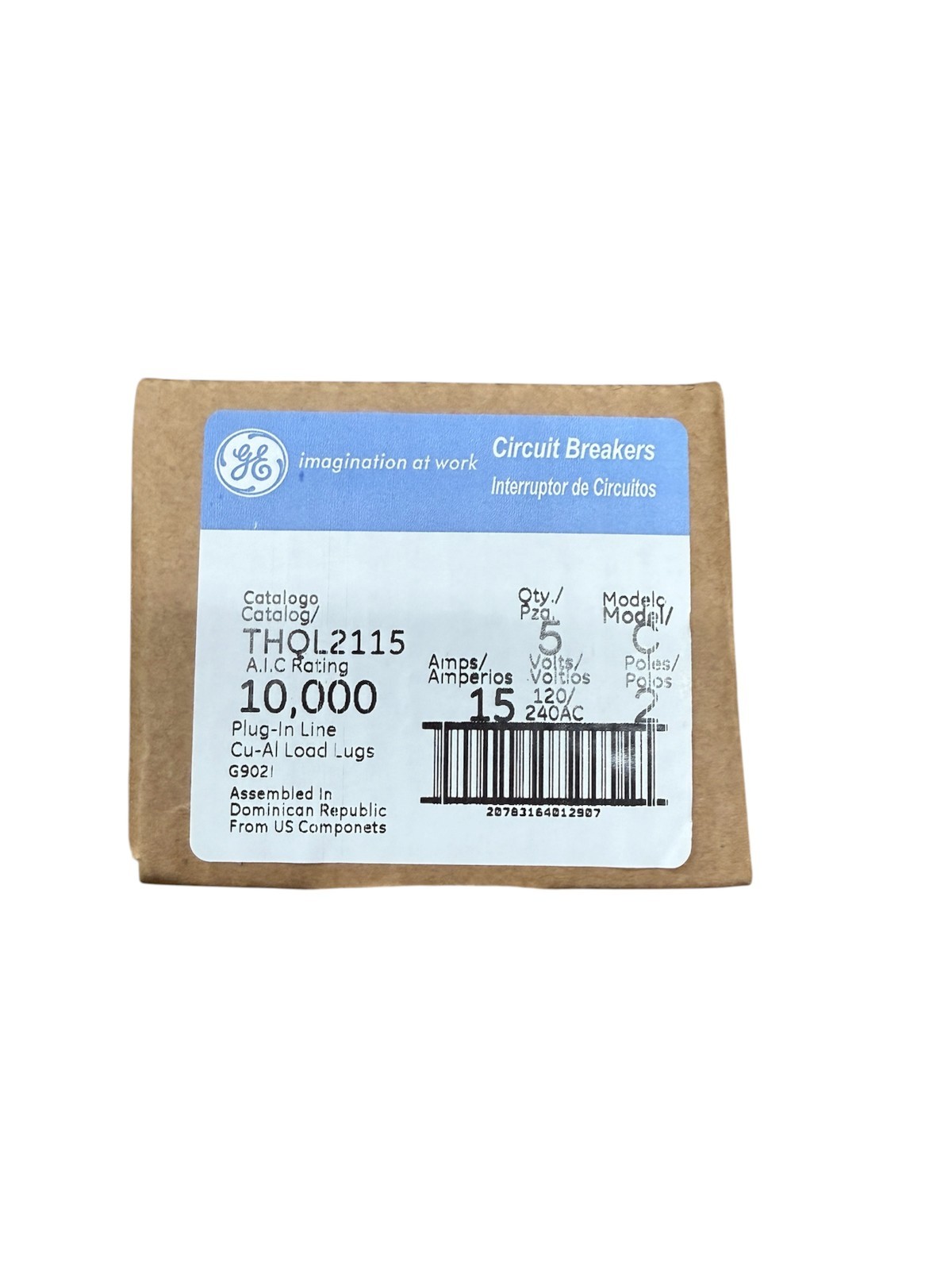5 PCS GE THQL2115 15A 2-Pole Circuit Breaker 120/240V 15 Amp Type THQL Plug-On