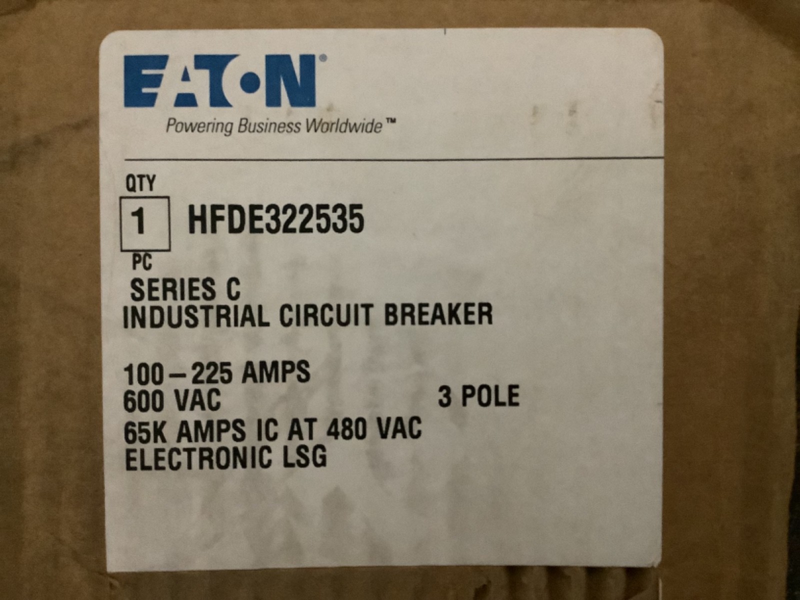 EATON HFDE322535 Breaker 3pole 100=225amp 600v 65ka @ 480v NEW
