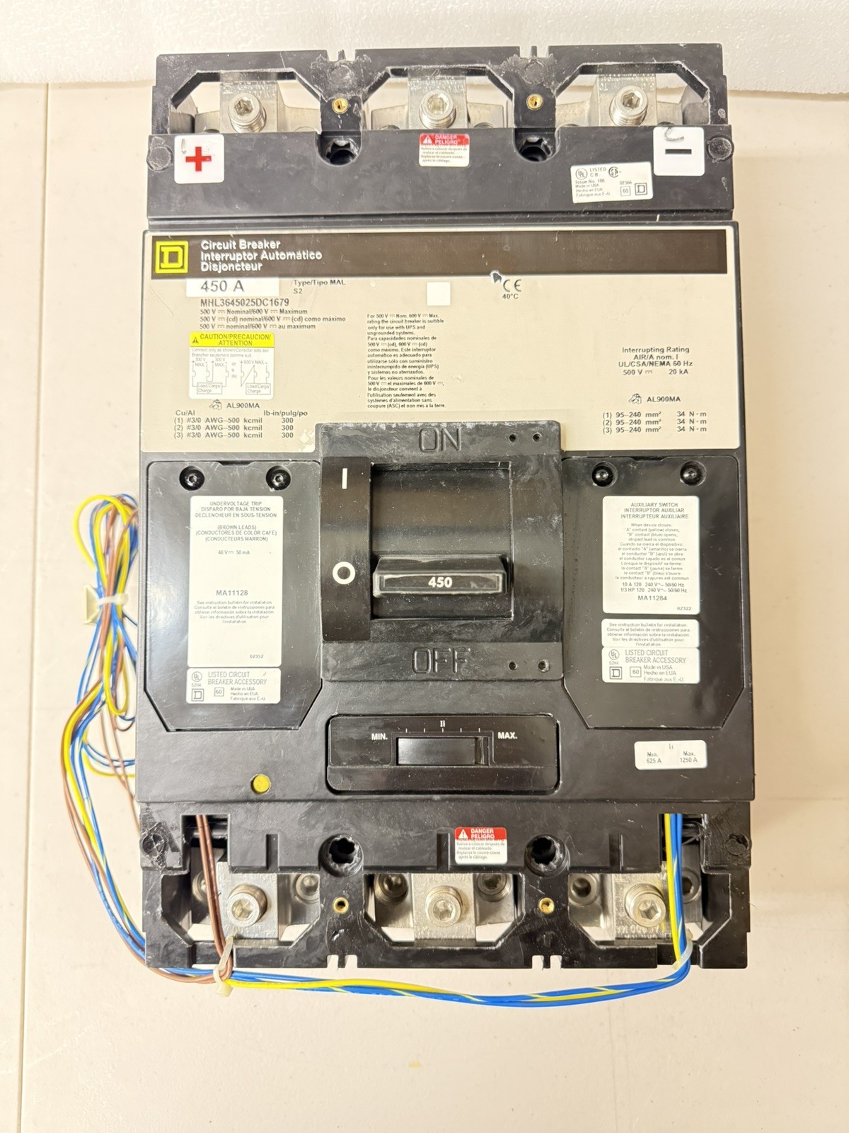 MHL3645025DC1679 450 Amp 500V 3 Pole Square D Circuit Breaker 🟦