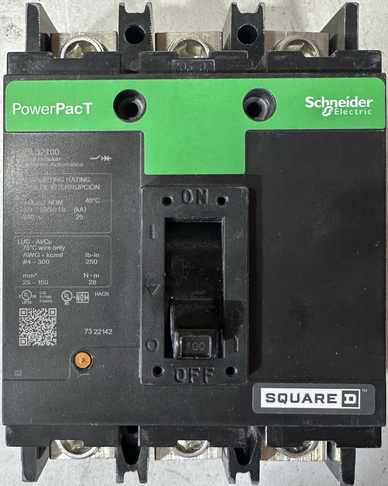 QDL32100 3 Pole 100 Amp SCHNEIDER ELECTRIC CIRCUIT BREAKER