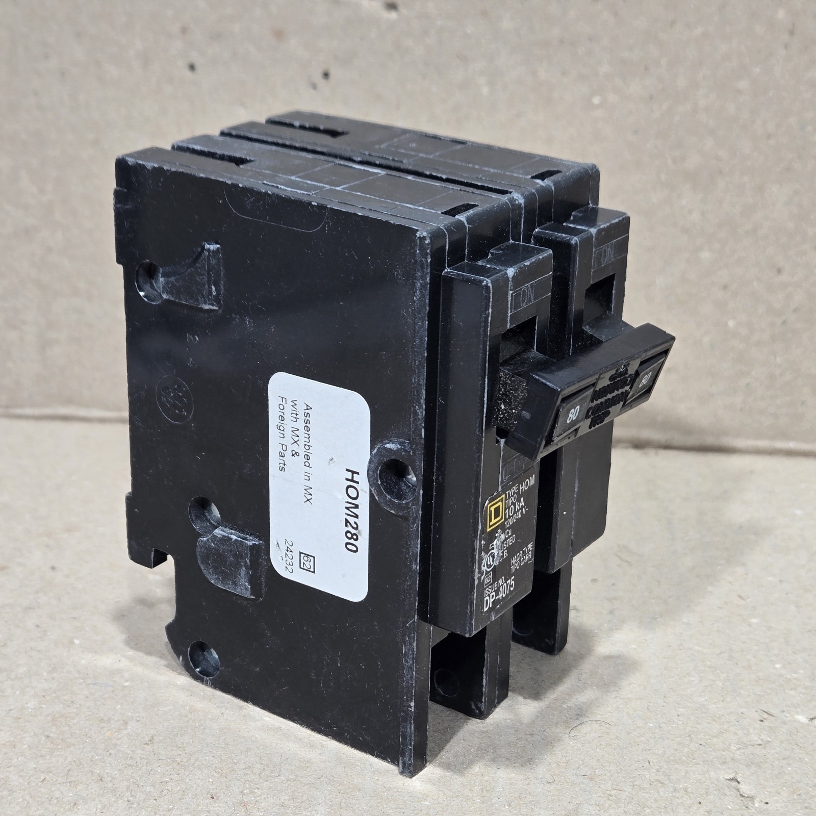 Square D HOM280 80 Amp 2 Pole 120/240V Plug On Circuit Breaker