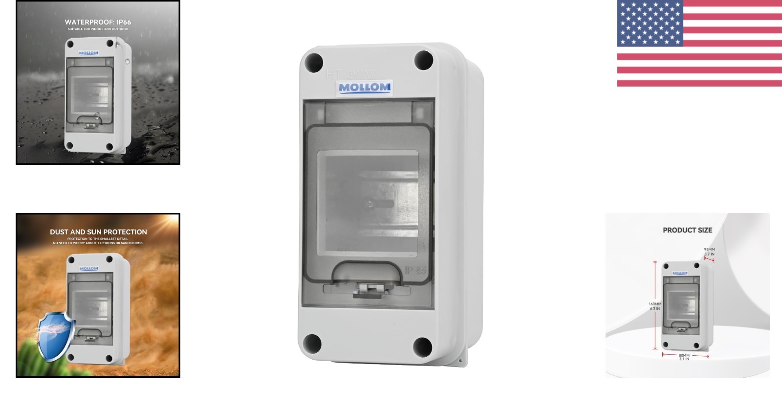 3 Way Circuit Breaker Box Waterproof for Home Workshop Outdoor Installation