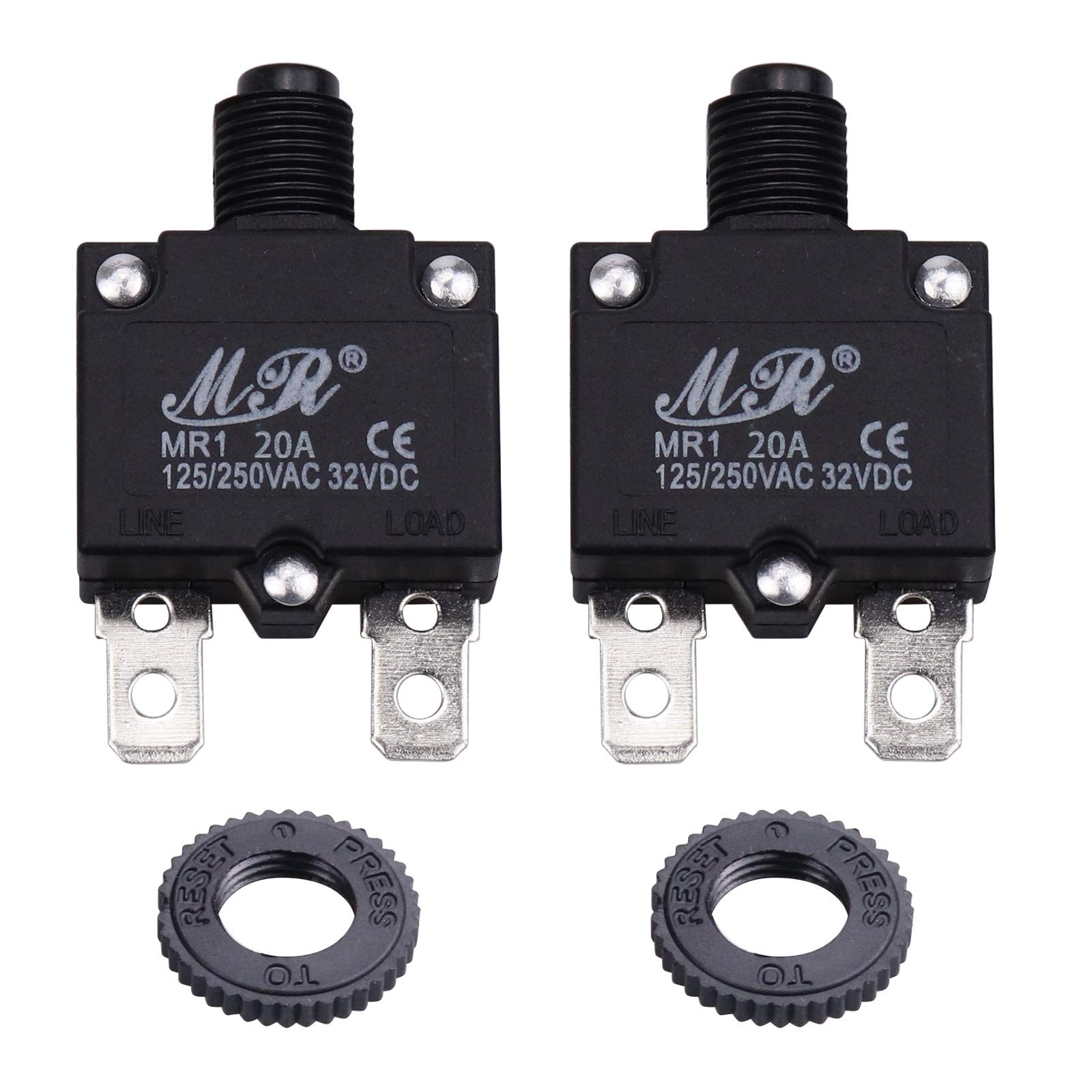 5 PCS 20A Thermal Circuit Breaker 125/250V AC 32V DC Push Button Manual