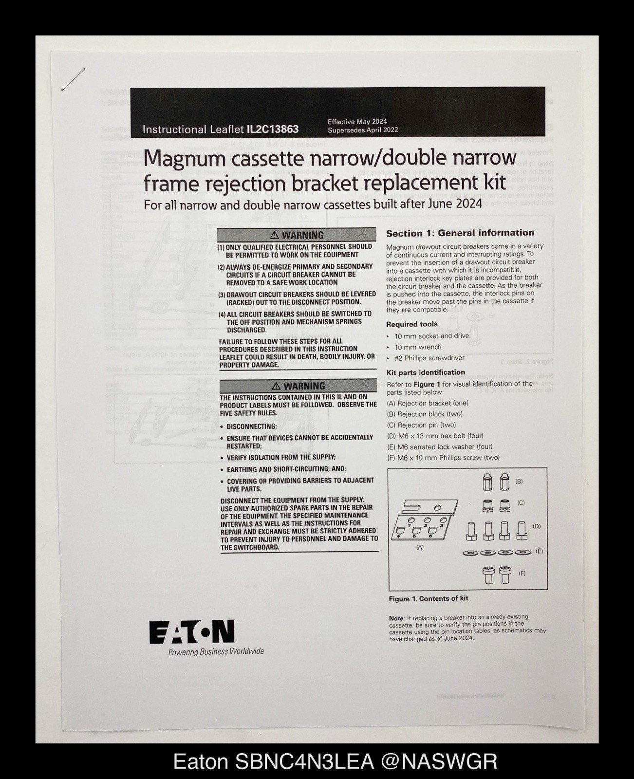 Eaton Magnum SB SBNC4N3LEA Circuit Breaker EO/DO – 4000A – Unused/1Yr Warranty
