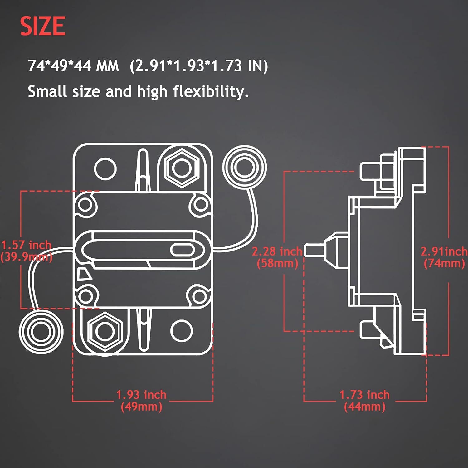 30A 50A 70A Automotive Marine Circuit Breaker with Manual Reset Surface-Mount