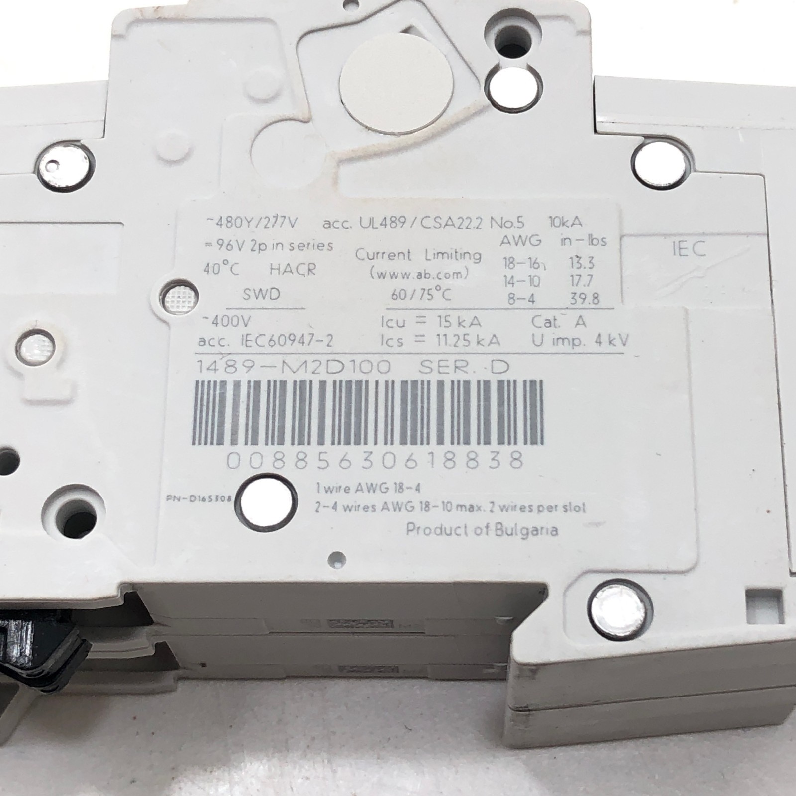 Lot (5) Allen Bradley 1489-M 10A 2-Pole Trip Thermal-Magnetic Circuit Breakers