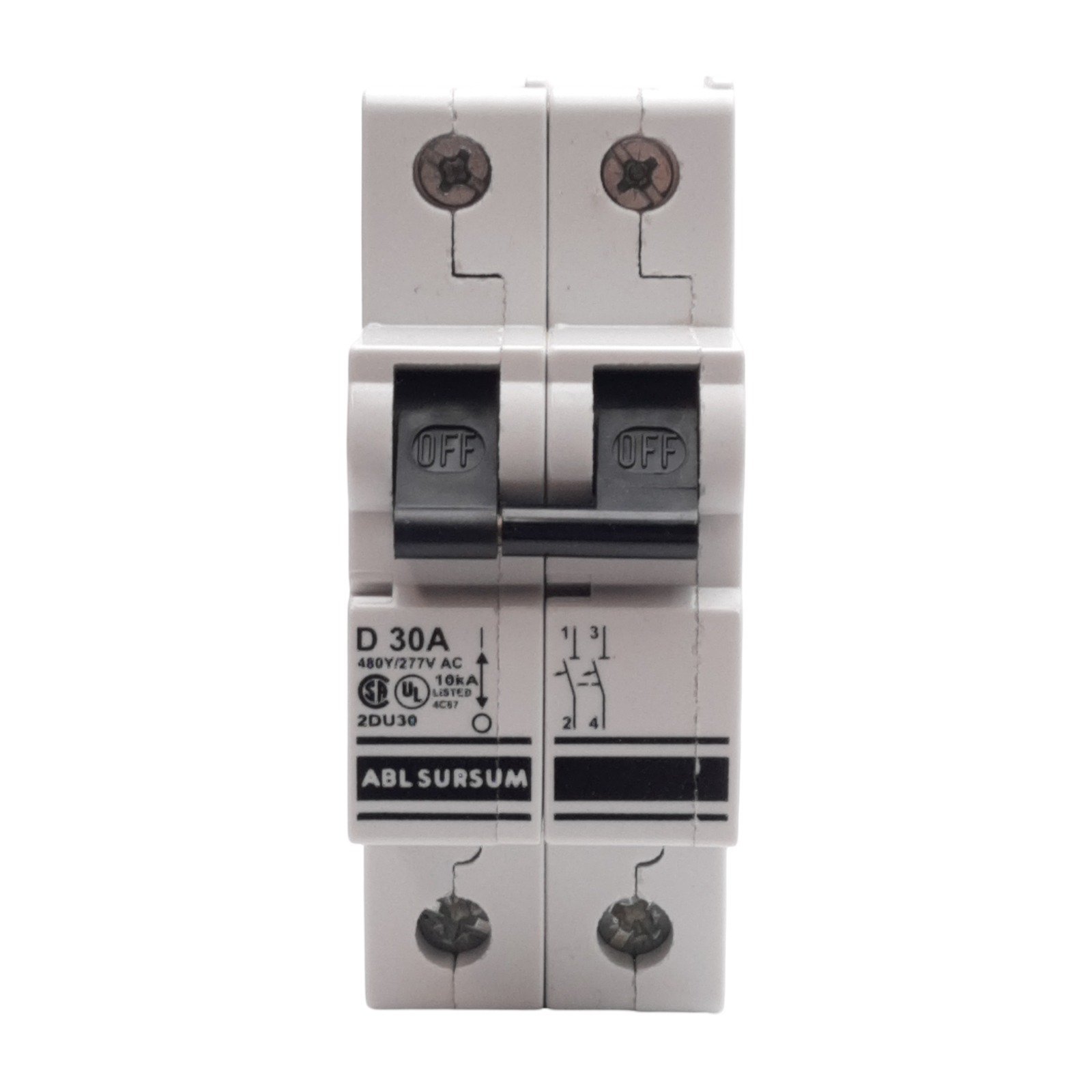 Altech 2DU30 Circuit Breaker, D-Curve, 2-Pole, 30A, 480Y/277VAC, DIN Rail