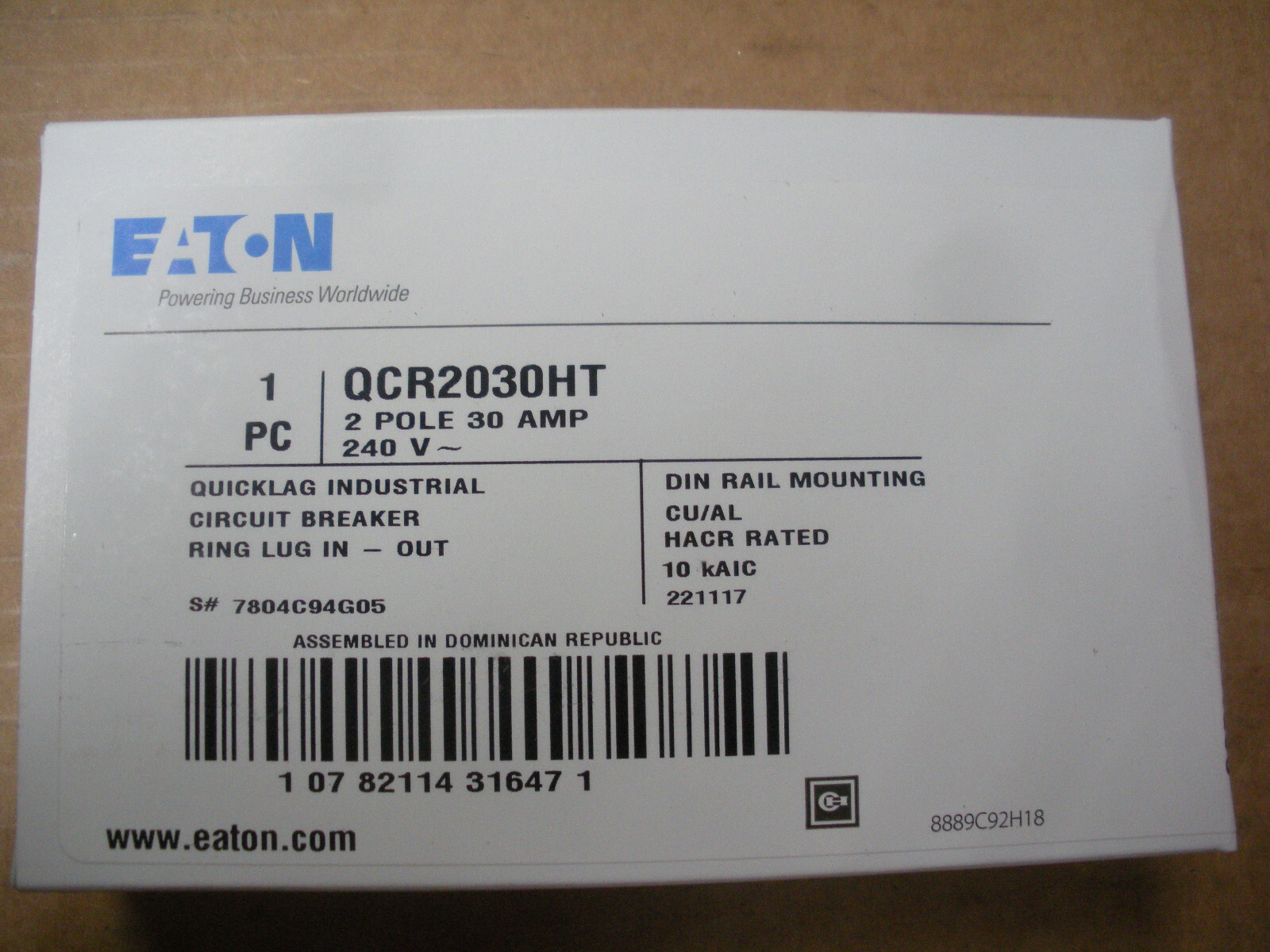 Eaton Cutler Hammer QCR2030HT 30A 2P 240V din rail mt 20 available