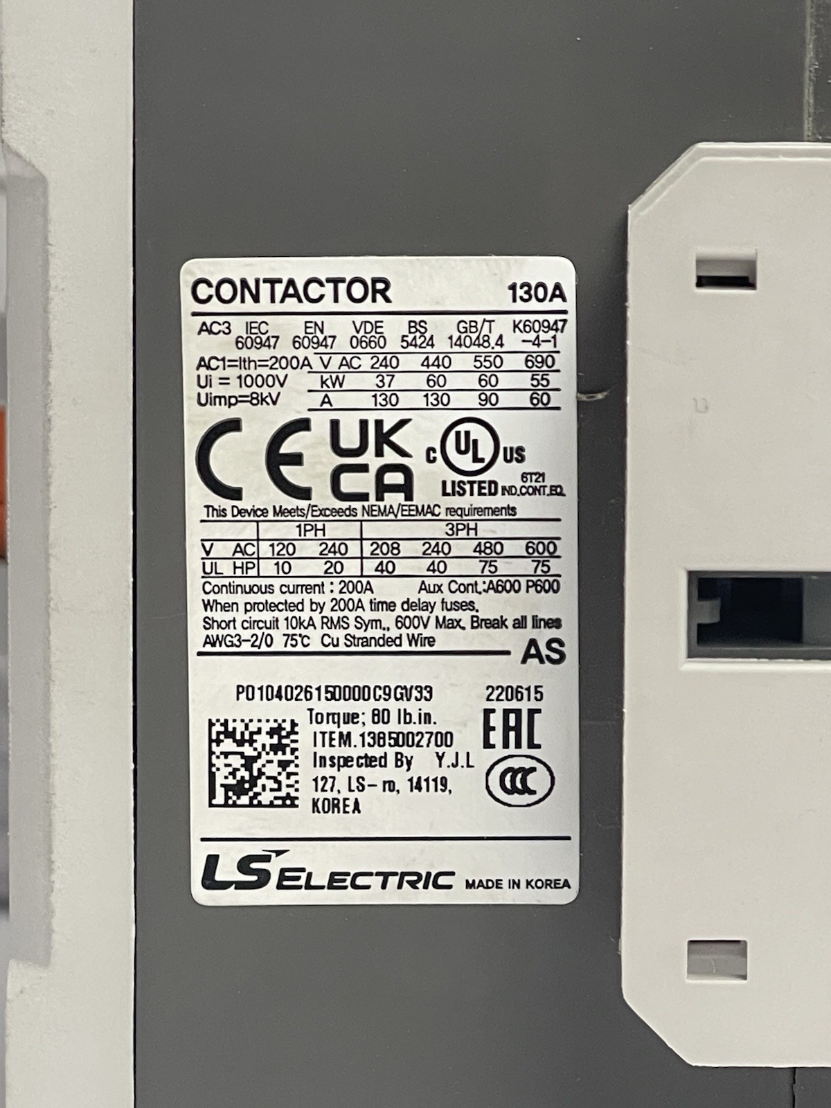 Trane CTR02837 LS Electric Metasol Contactor 160A 3P 120V Coil (New/Open Box)