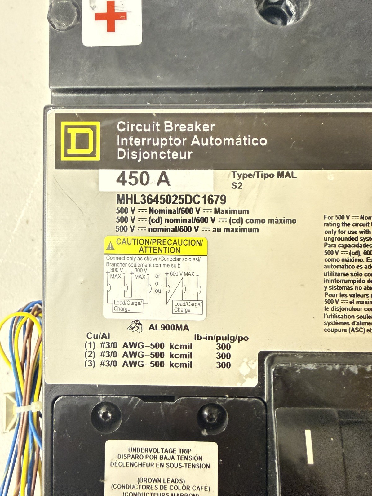 MHL3645025DC1679 450 Amp 500V 3 Pole Square D Circuit Breaker 🟦