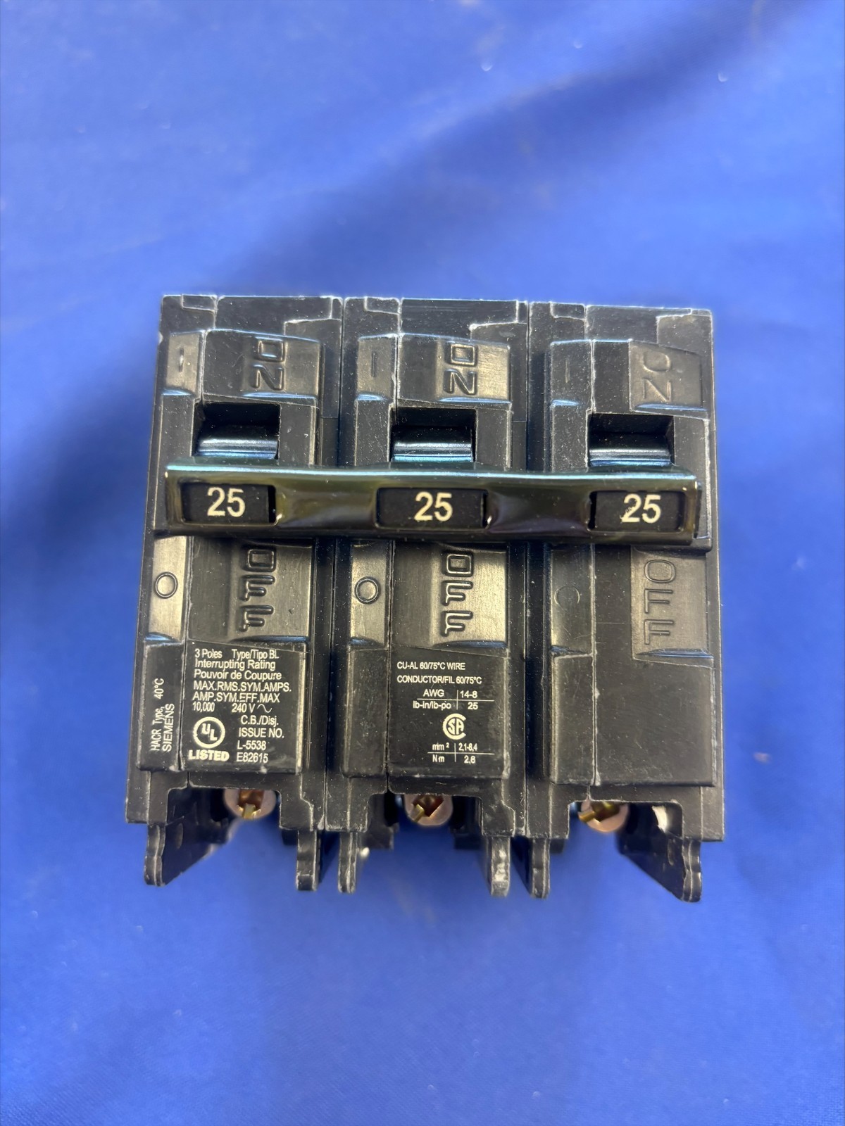 Siemens BL B325 3 Pole 25 Amp 240V Bolt-On Circuit Breaker NTO