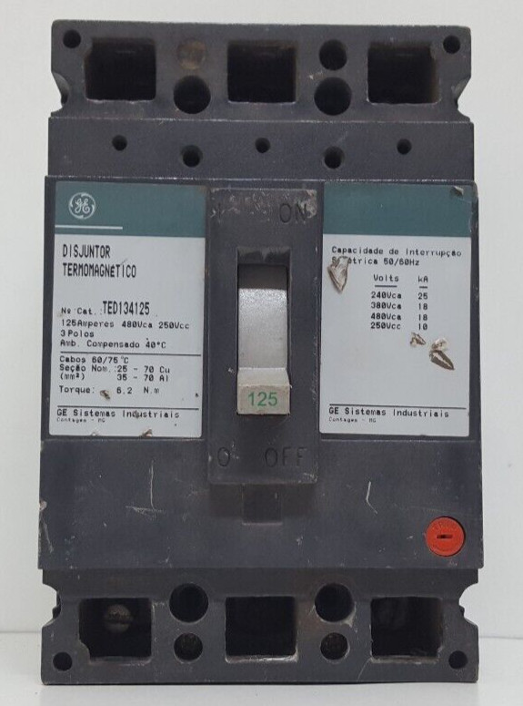 GE TED134125 CIRCUIT BREAKER 3 POLE 125 AMPS 600VAC / TESTED OK