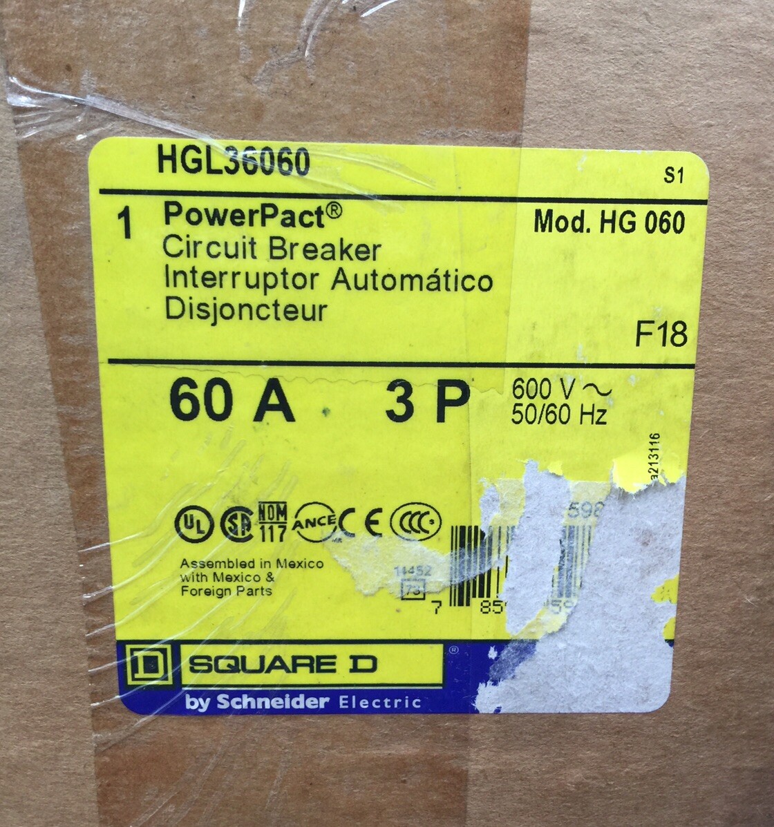 HOUSTON STOCK NEW SQUARE D HGL36060 POWERPACT 60 AMP 600V FREE 2 DAY AIR BUY NOW