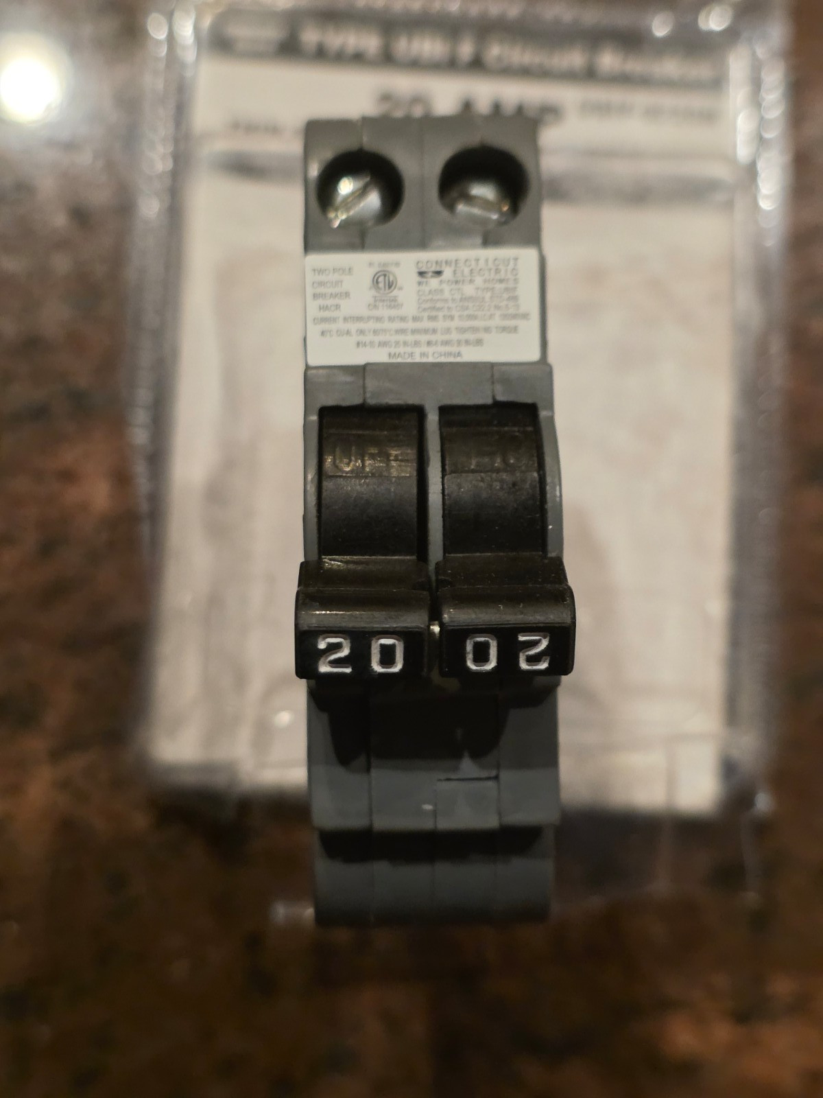 Connecticut Electric UBIF-0220N Thin 20 Amp 2-Pole Stab-Loc Type Circuit Breaker