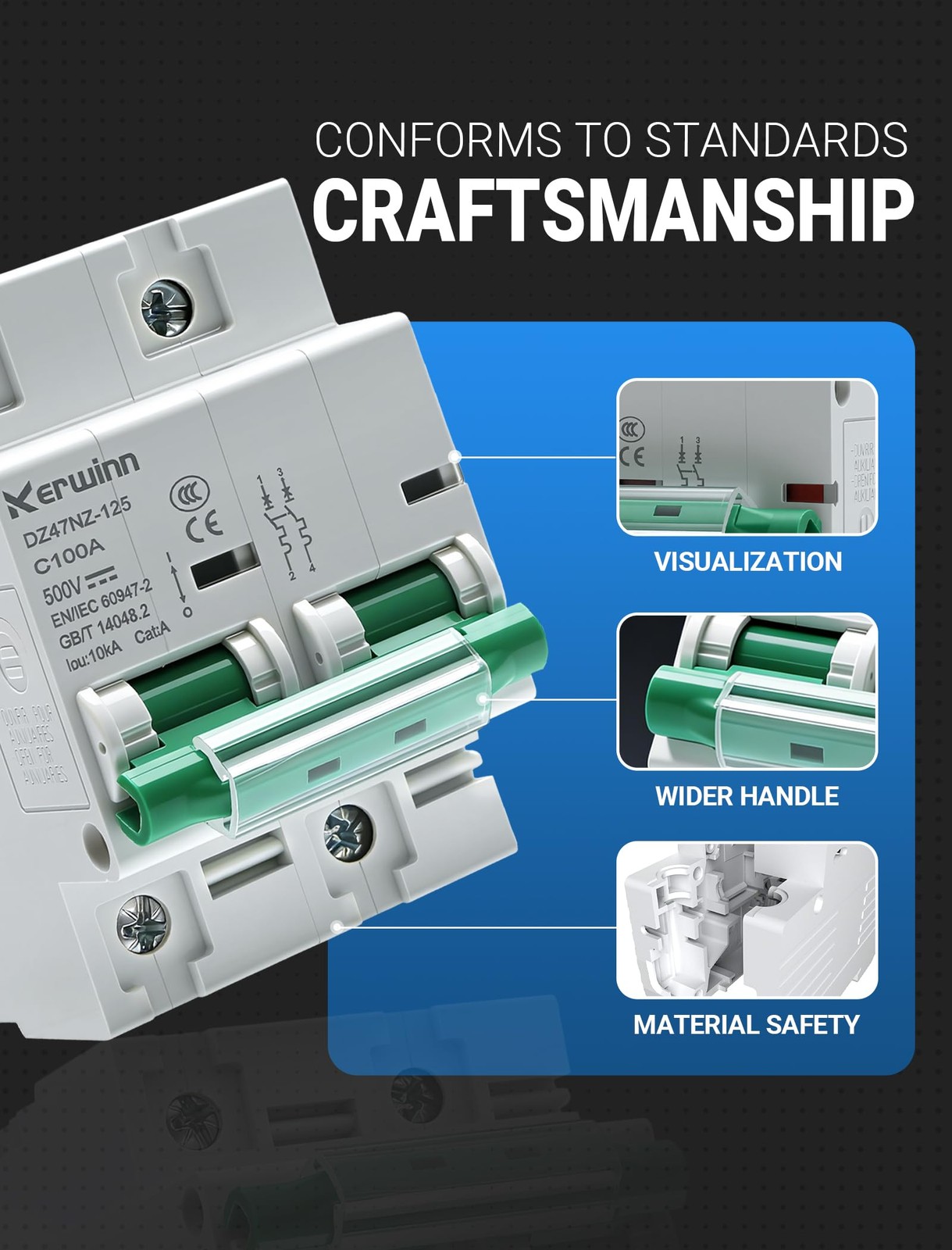 Miniature Circuit Breaker 500V DC Circuit Breaker 2Pole 125Amp din Rail Break…