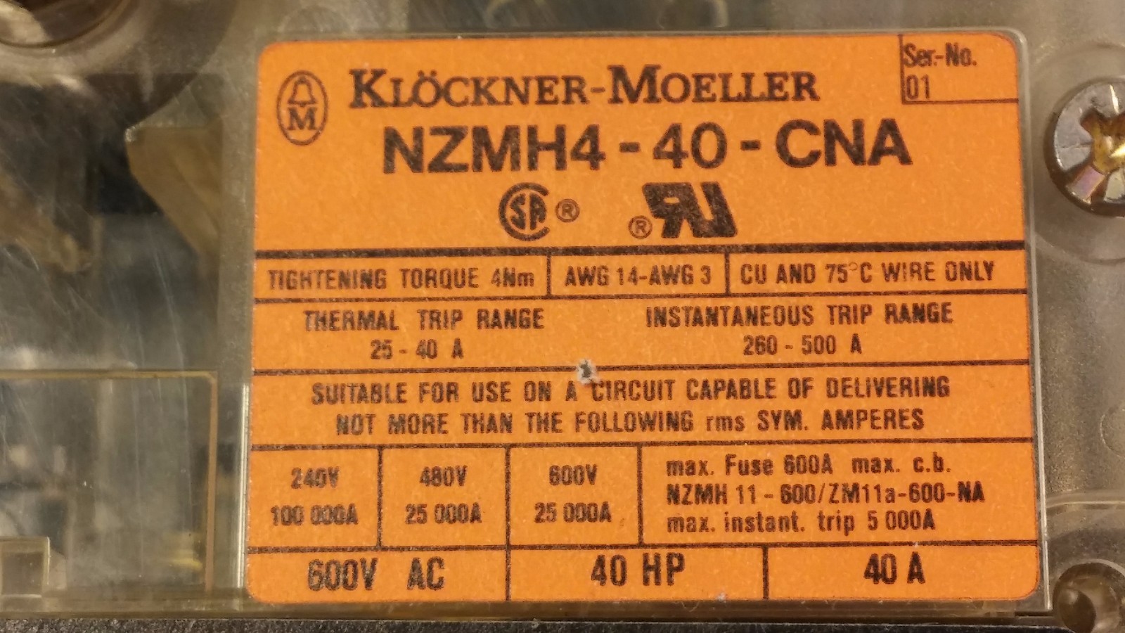 Klockner-Moeller NZMH4-40-CNA Circuit Breaker