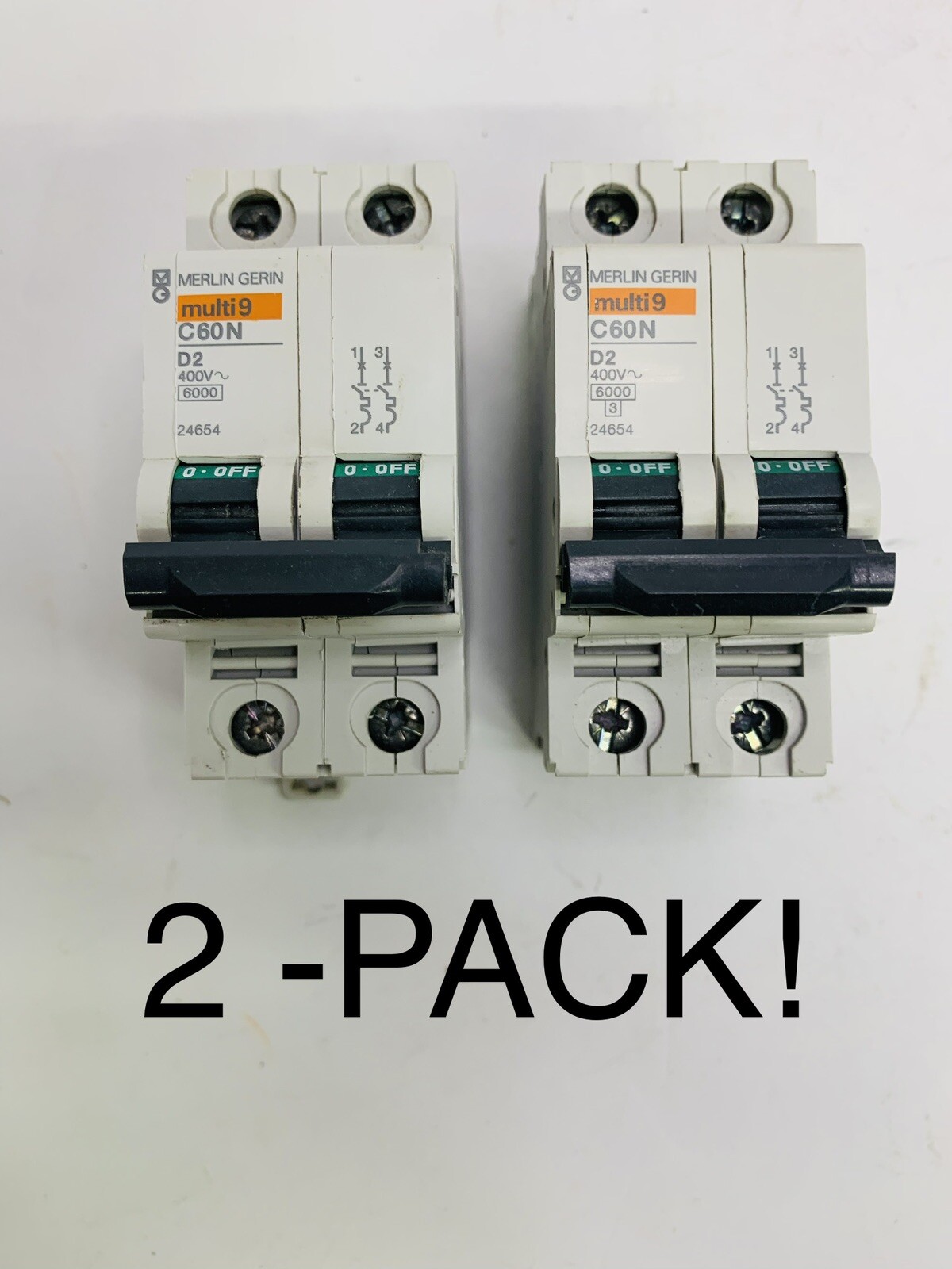Merlin Gerin Multi9 (2-PACK) C60N D2 Amp 2 Pole Circuit Breaker **CLEAN**
