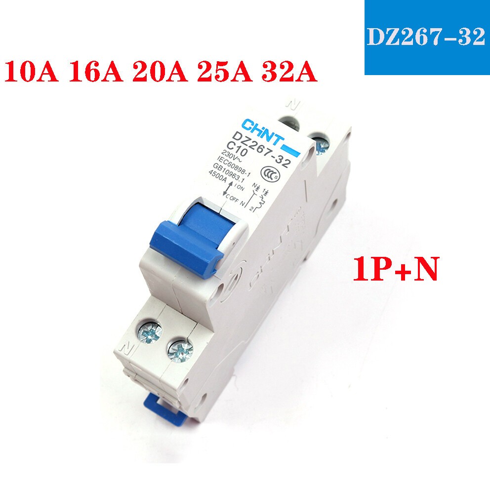 MCB Circuit Breaker Air Switch 10A 16A 20A 25A 32Amp 1Pole+N Fuse Trip Switch