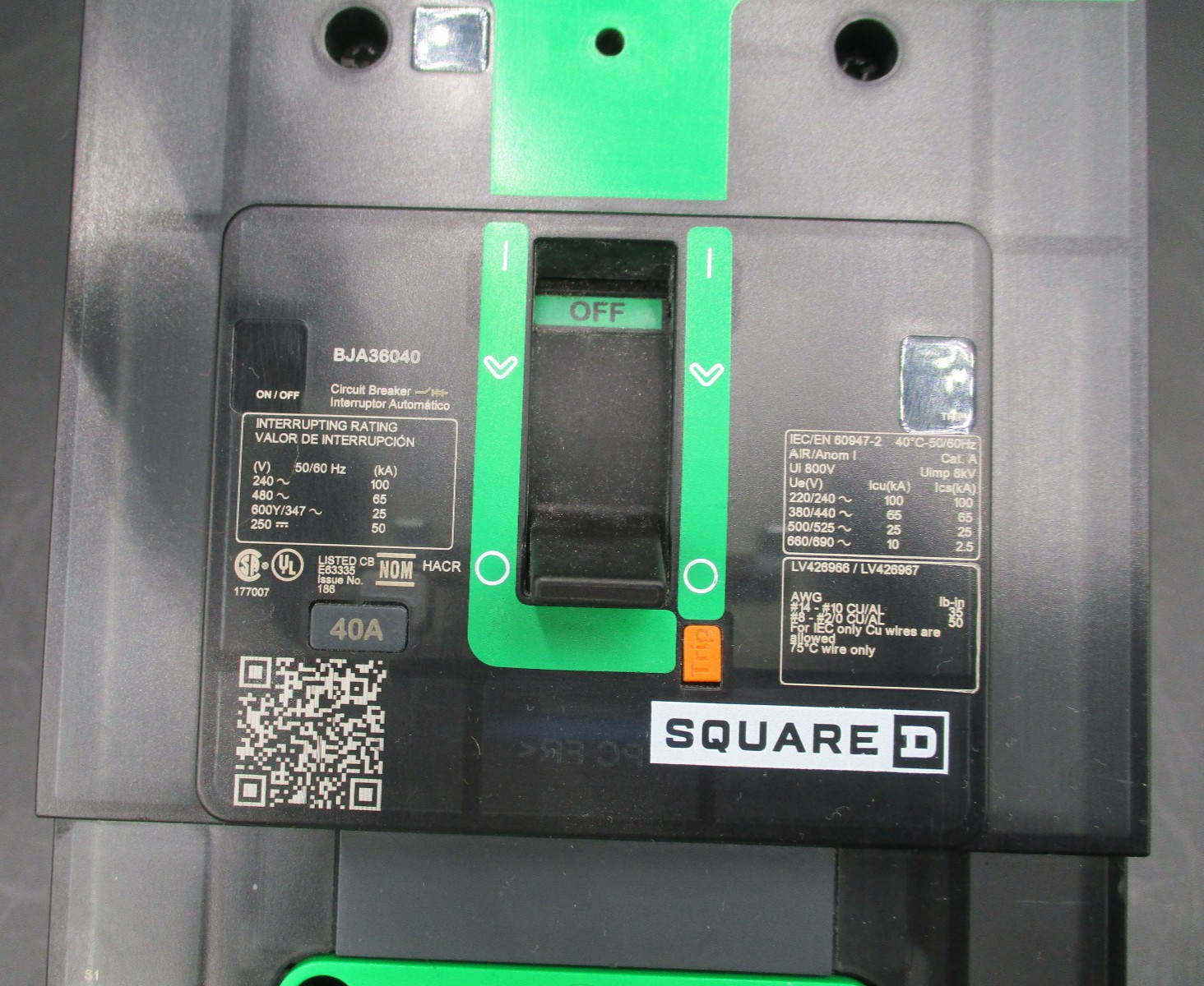 SQUARE D BJA36040 3P 40A 600V I-LINE CIRCUIT BREAKER 65KA ‘SAMEDAY SHIP’