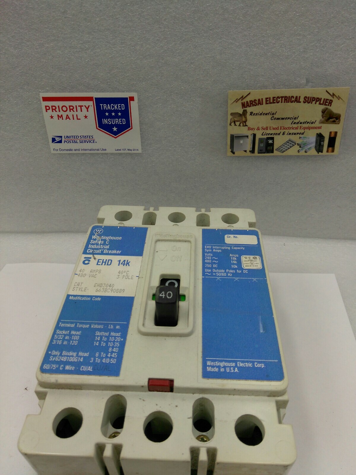 Westinghouse EHD3040 Molded Case Breaker 40A, 3p, 480VA ,TYPE EHD -14K (17B1