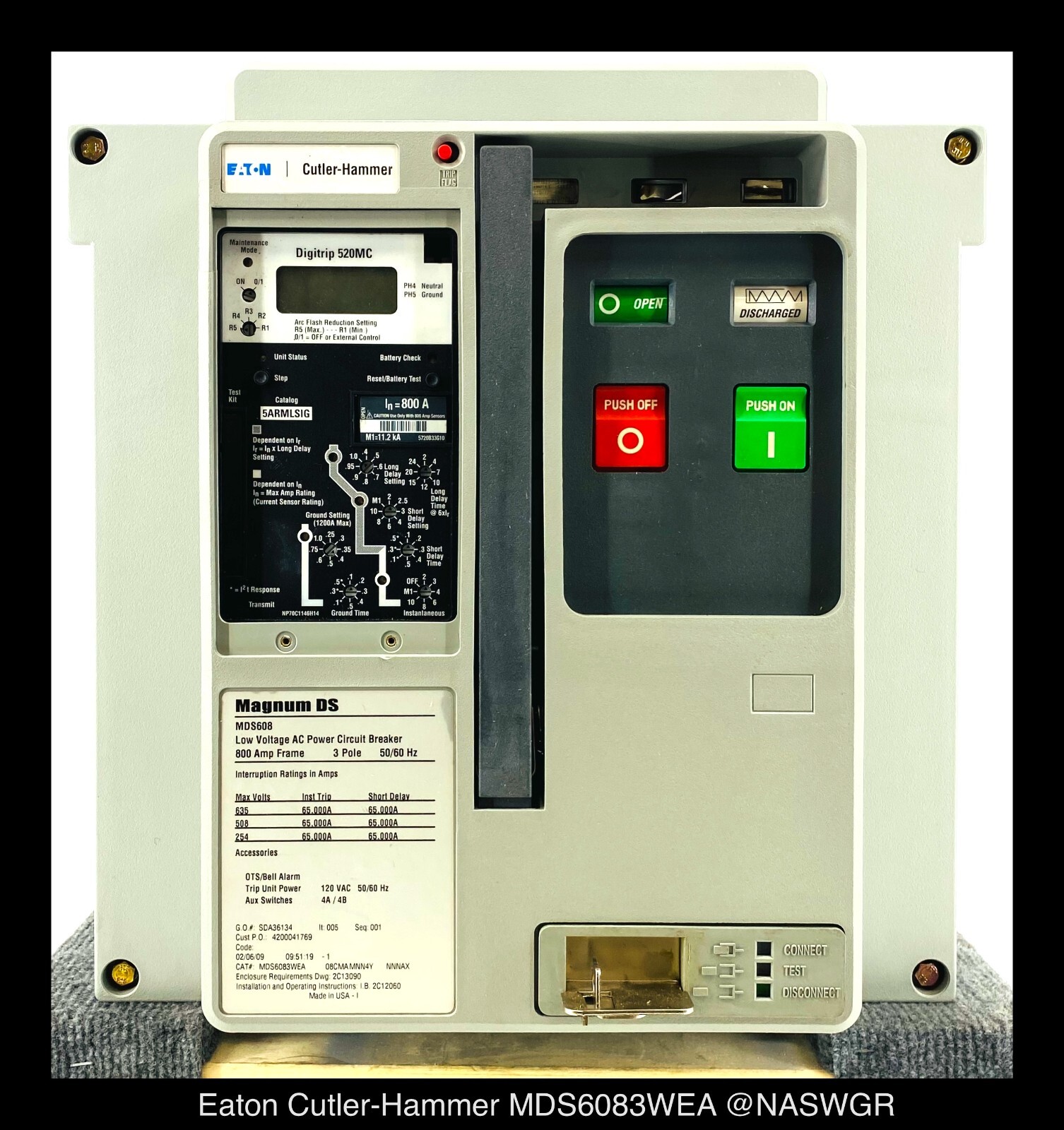 Eaton Magnum DS MDS608 Breaker (M/O,D/O) ~ 800 Amp – Tested/1Yr Warranty