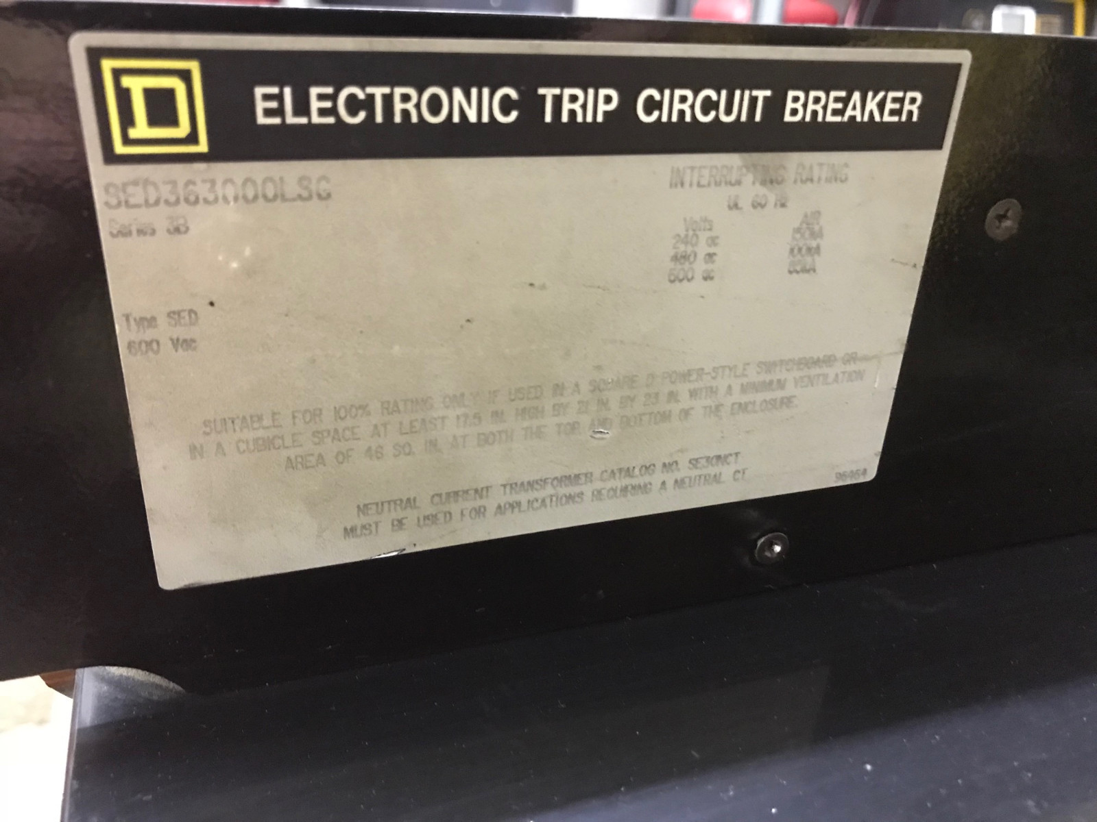 SED363000LSG Square D 3000 Amp 600V Drawout Micrologic Series B LSIG Trip Unit