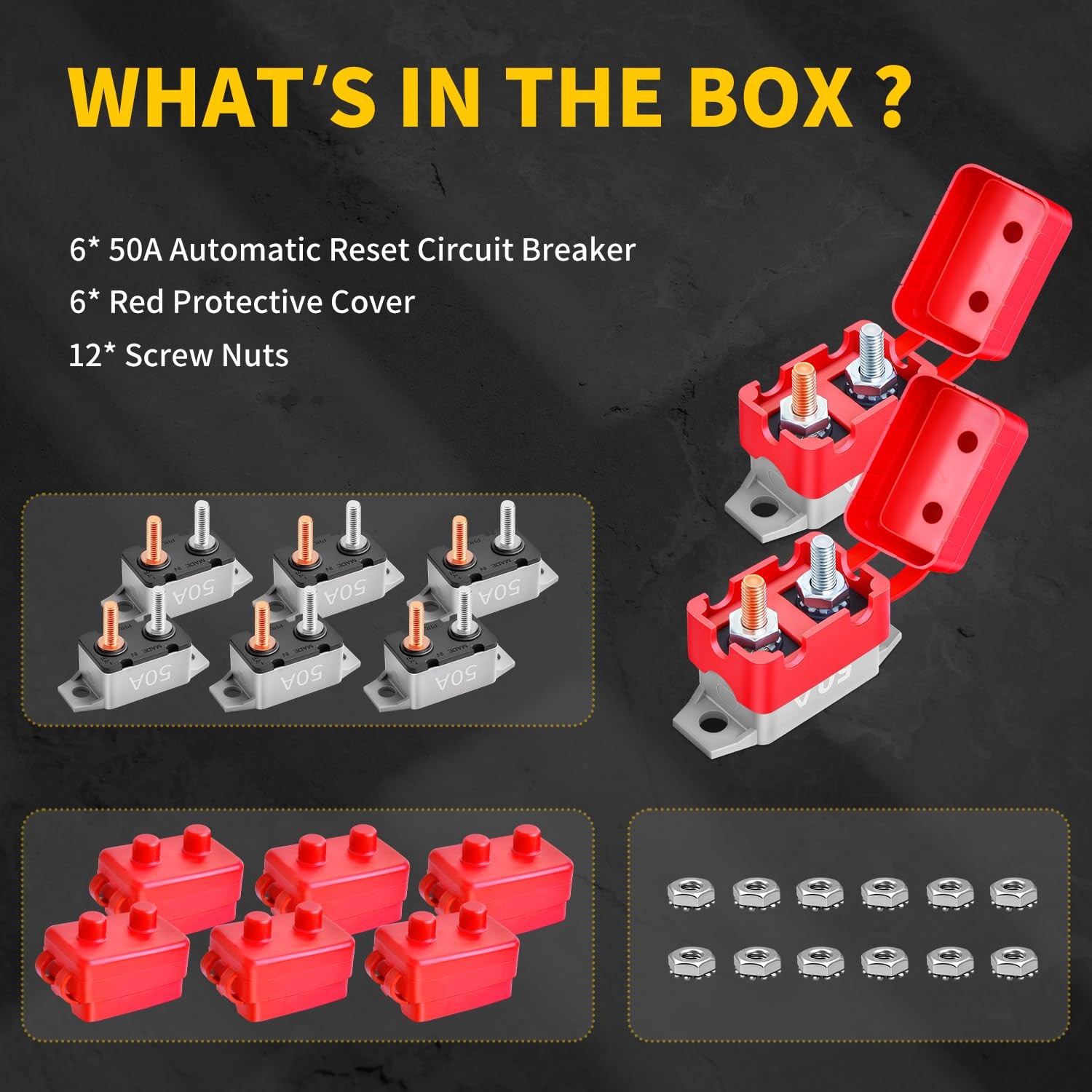 50Amp Automatic Reset Circuit Breaker 12V-24V DC for Automotive Marine Boat Car
