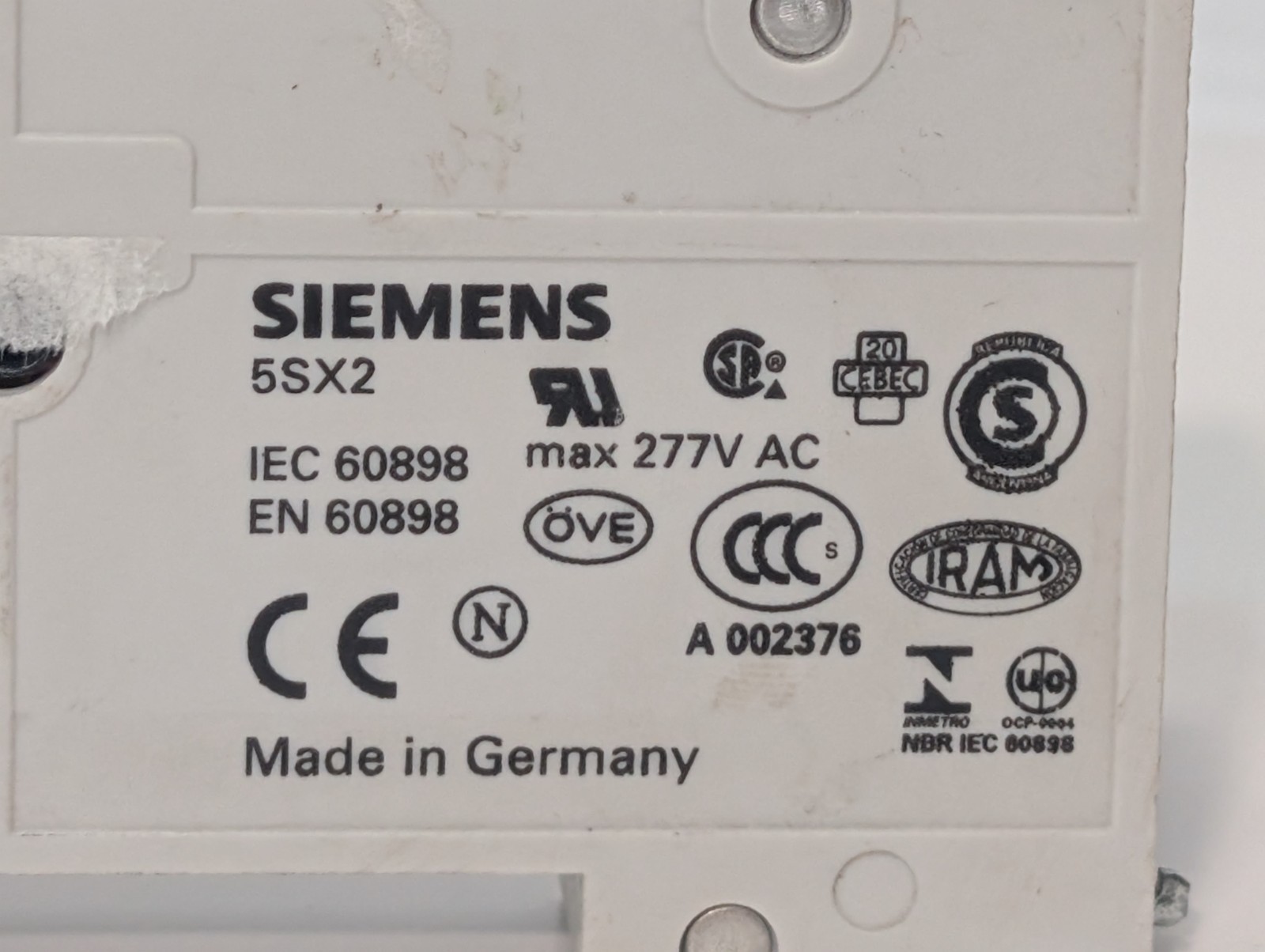 Siemens 5SX2 / 5SX21 circuit breaker, 230/400V, 277VAC Max, Made in Germany