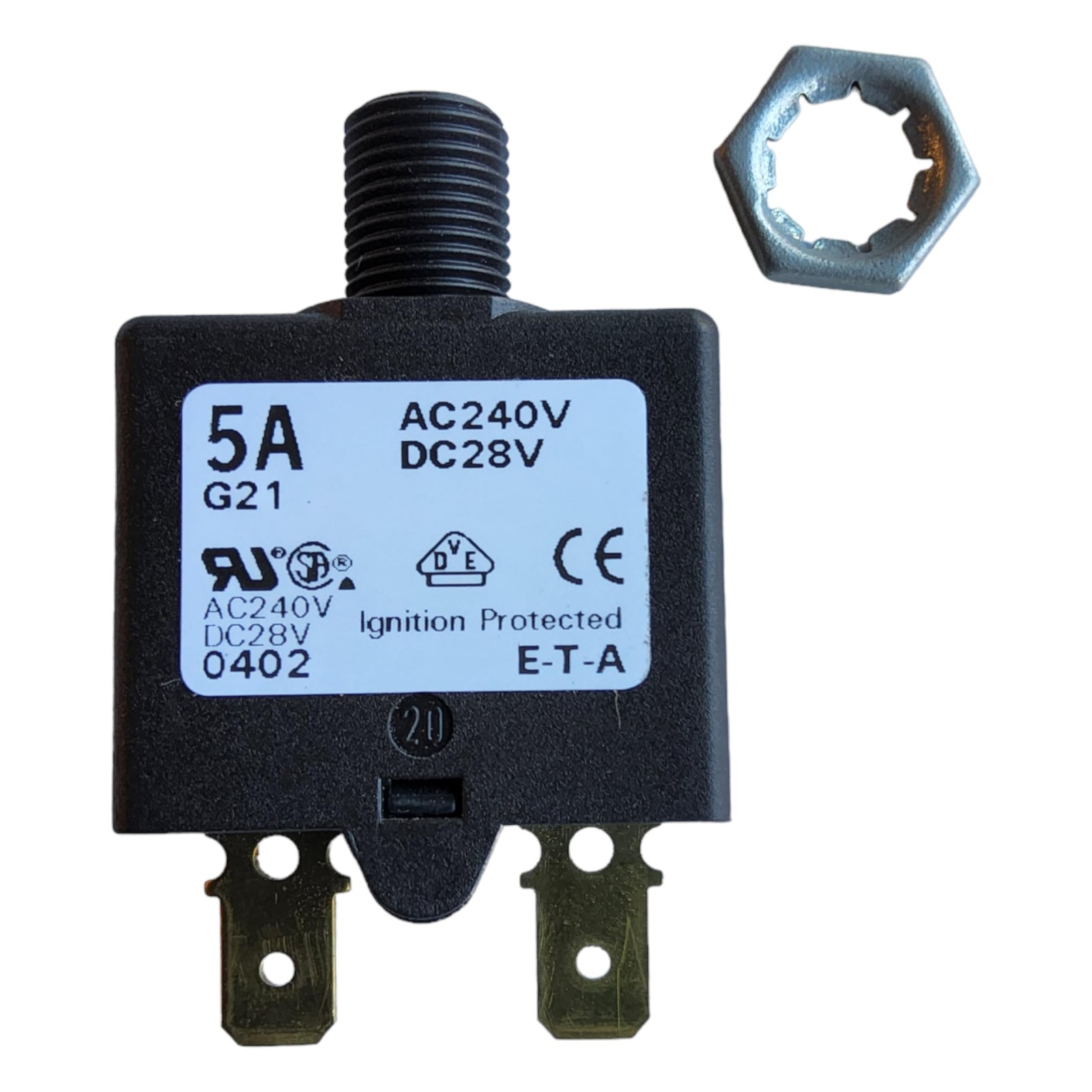 Circuit Breaker 1658-G21-01-P10-5A Thermal Push 5A 1 Pole 240V 28V Panel