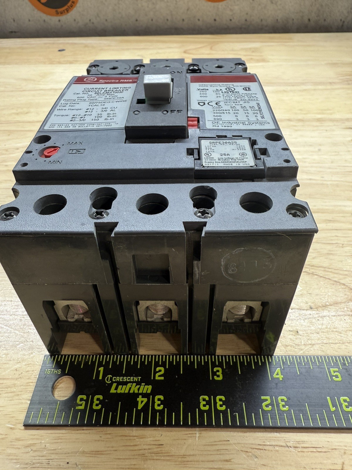 GE Spectra Series SELA36AT0030 Circuit Breaker 3 Pole 30 Amp W/ 25 Amp Trip New