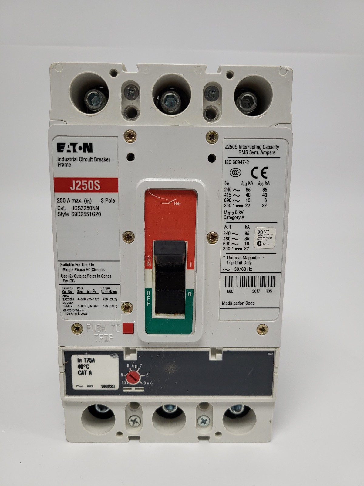 Eaton JGS3250NN Circuit Breaker, 3-Pole, 600V, 250A