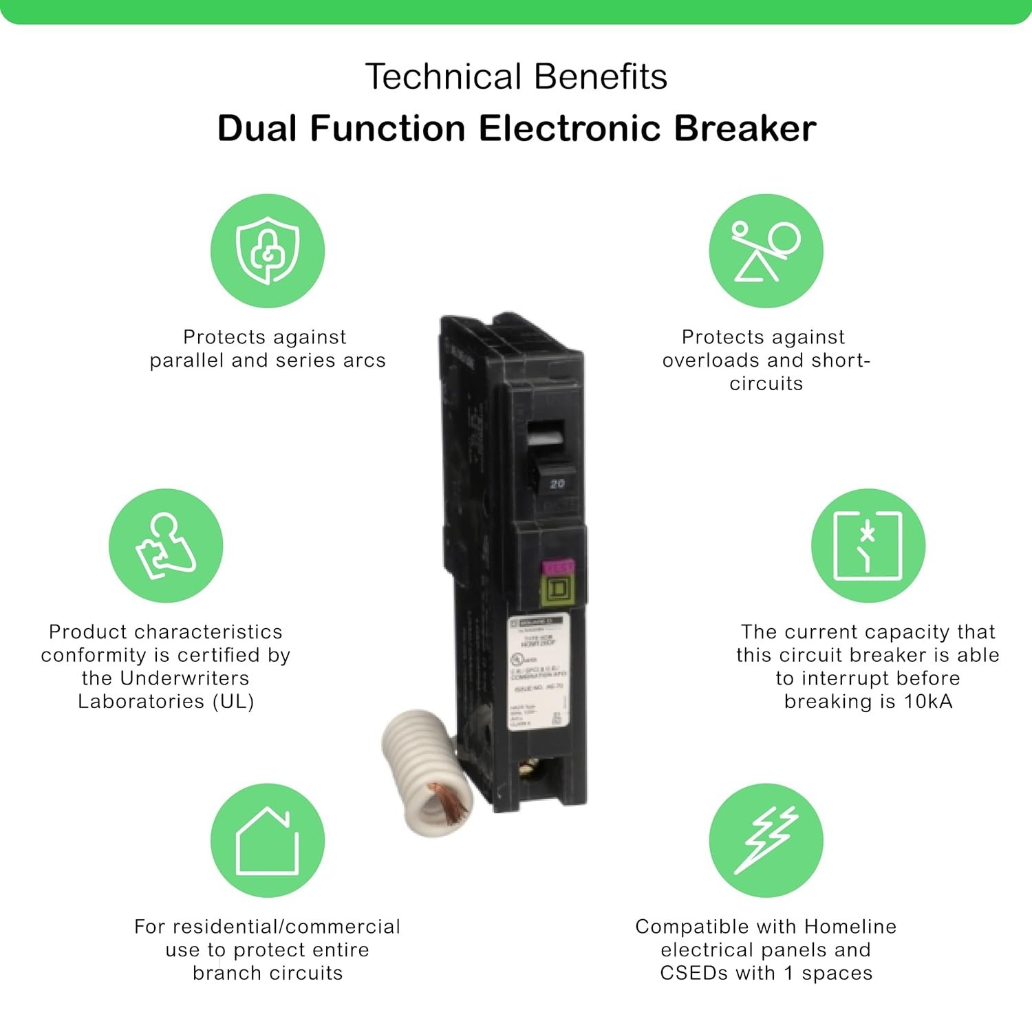 Square D by Homeline 20 Amp Mini Circuit Breaker, 1 Pole, 120V AC, 10kA Break…