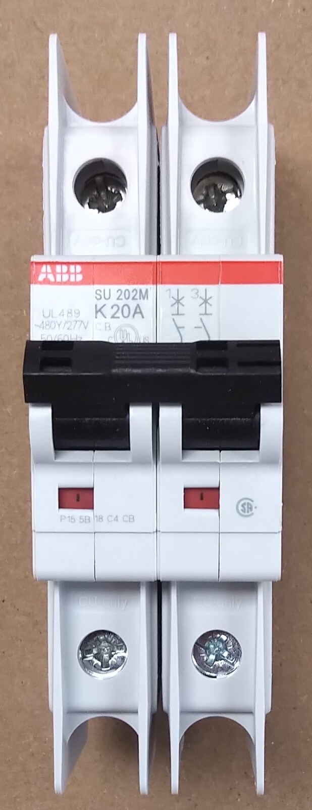 ABB SU202M-K20 CIRCUIT BREAKER, 2-POLE, 20A, K CURVE, SU 202M-K20, NIB