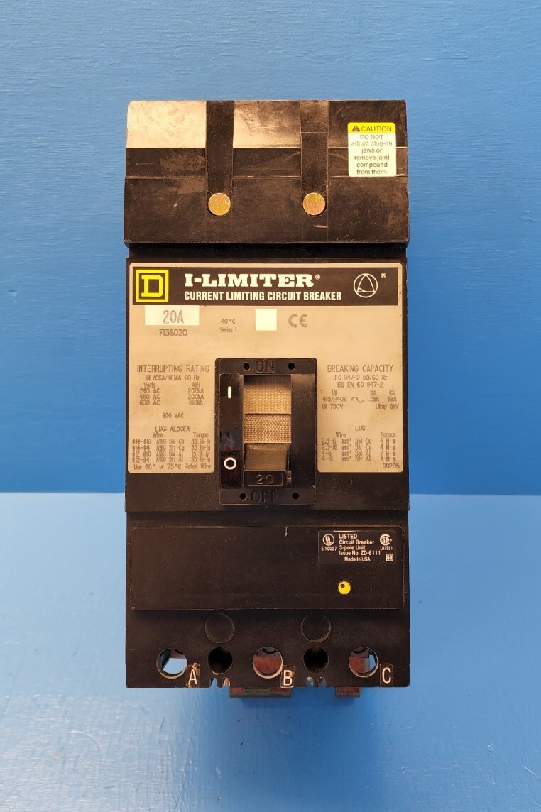 SQUARE D FI36020 20A 600V 3 POLE I-LINE I-LIMITER CIRCUIT BREAKER