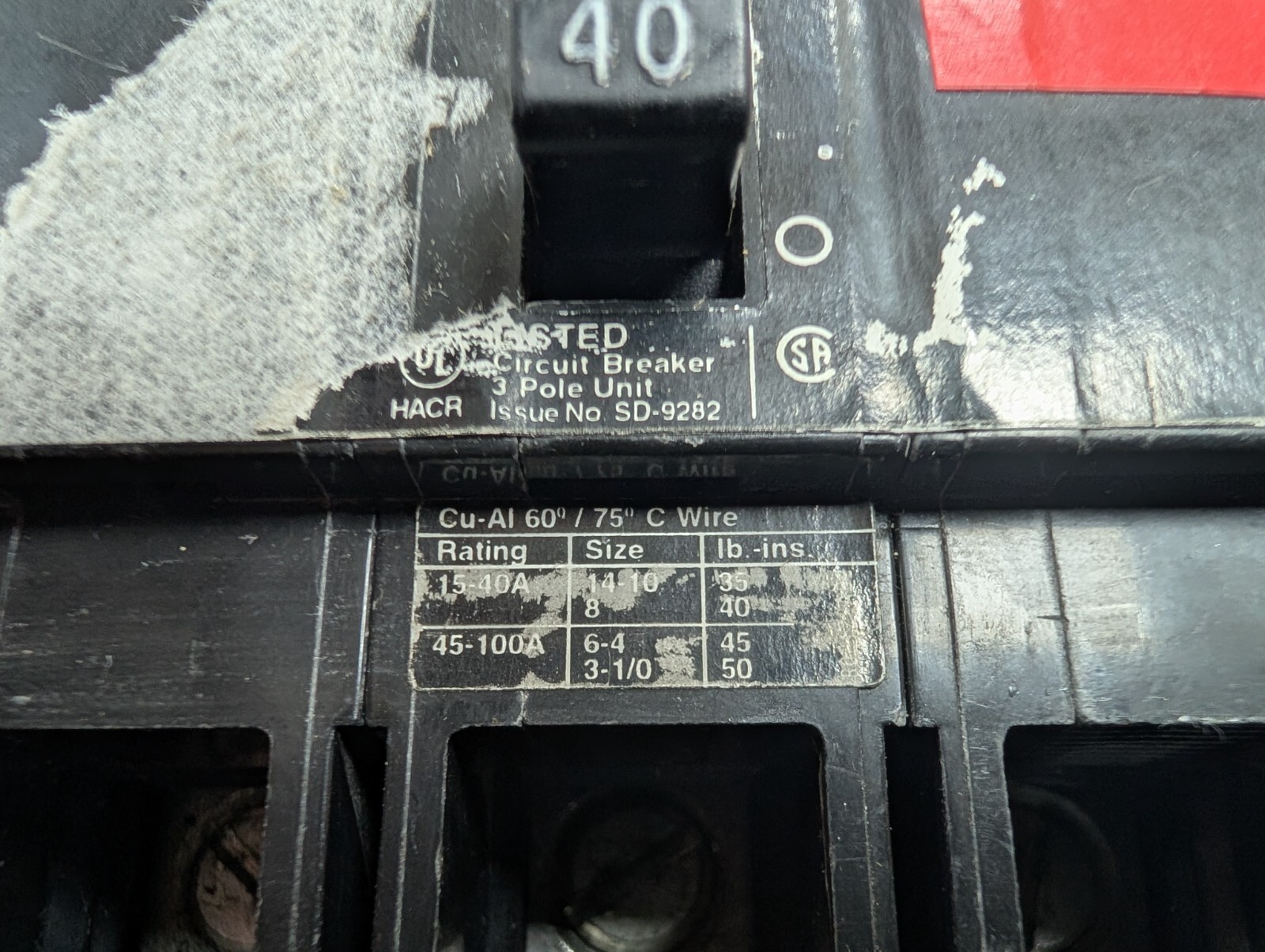 🤪 SIEMENS 40 AMP CIRCUIT BREAKER 480/277 VAC 3 POLE SD-9282