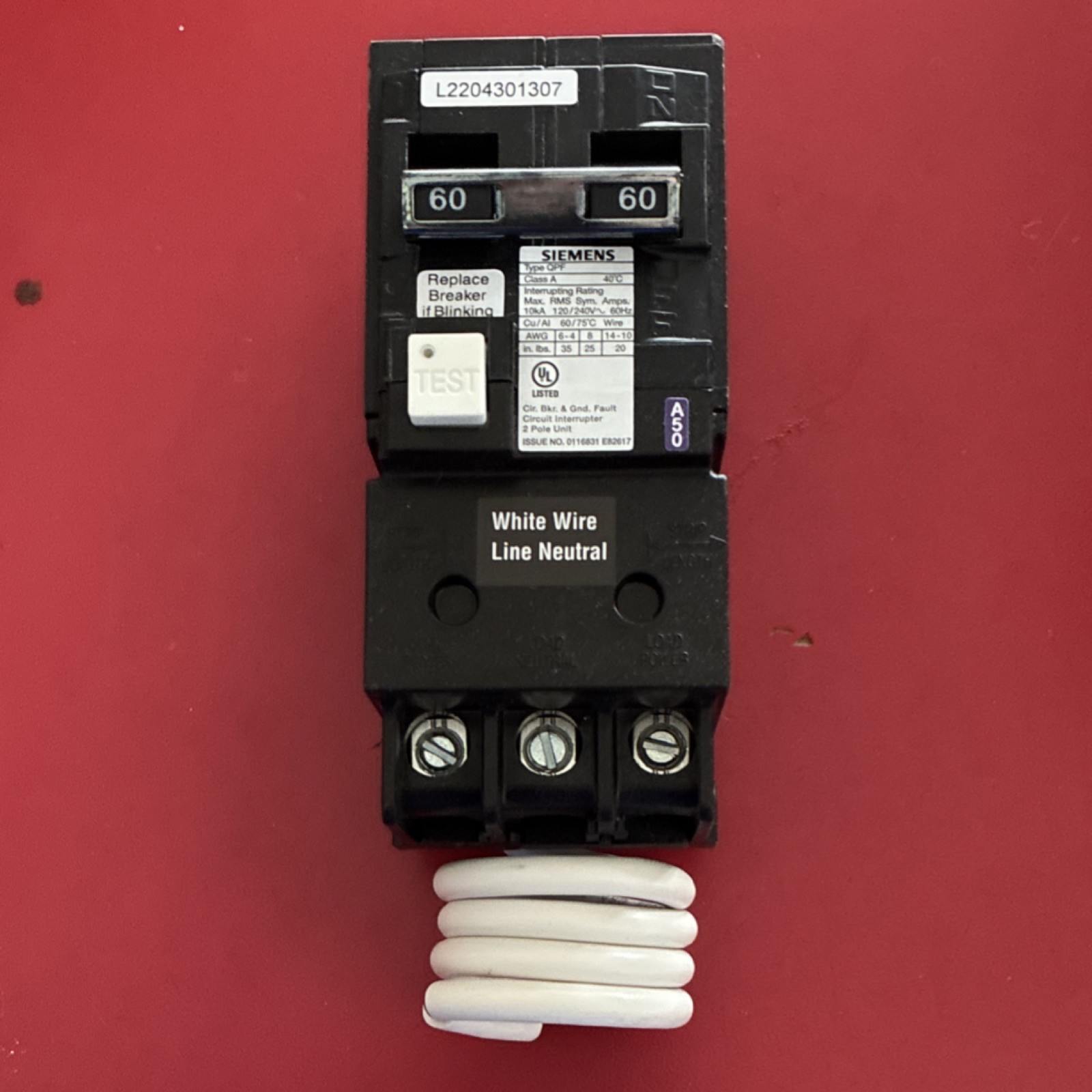 Siemens QF260A 60A Ground Fault Circuit Interrupter Self Test 2-Pole 120/240V