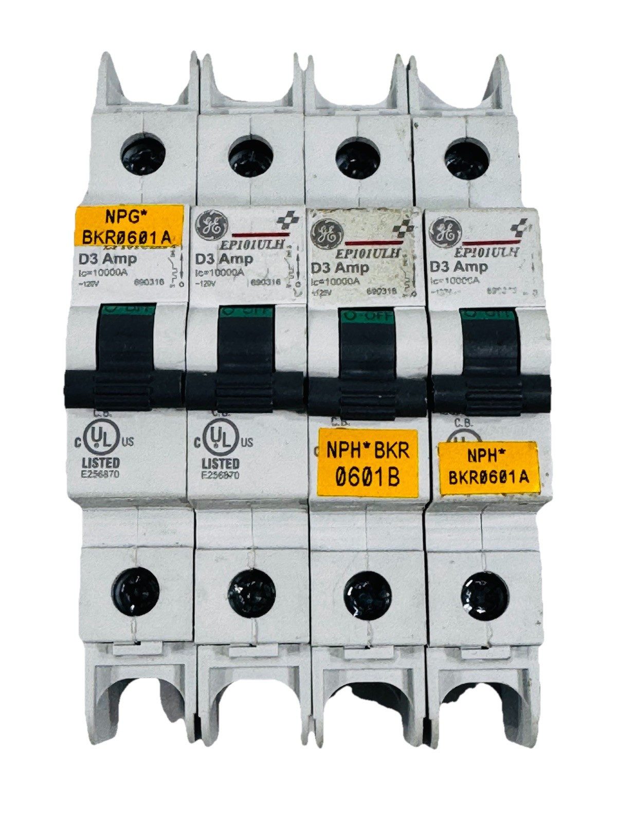 Lot of 4 ea GE EP101ULHD3 / 690316 E256870 3 Amp Mini Circuit Breaker 1 Pole 120