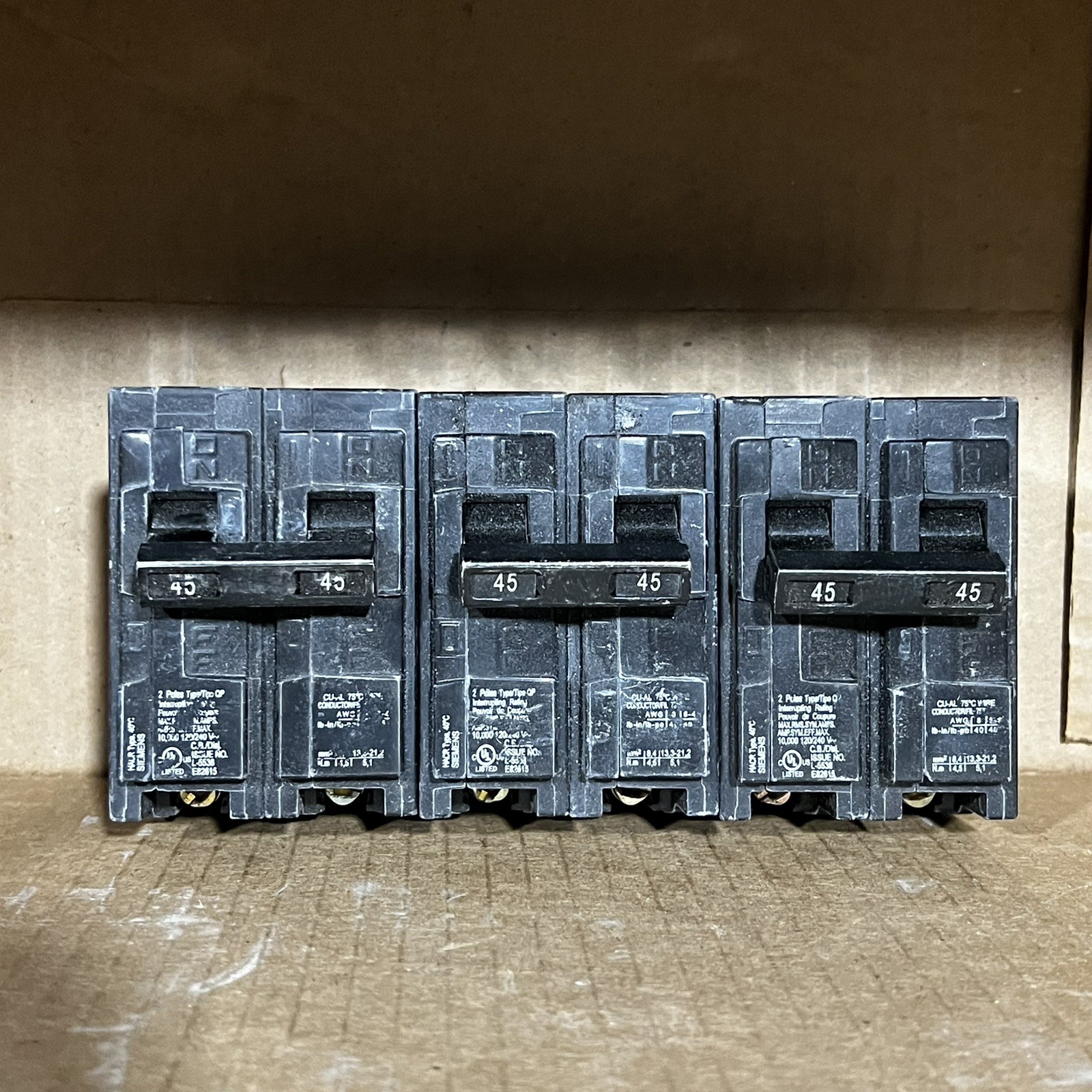 Lot Of 3 SIEMENS Q245 45 Amp, 120/240V, 2-Pole, Snap-In Circuit Breaker